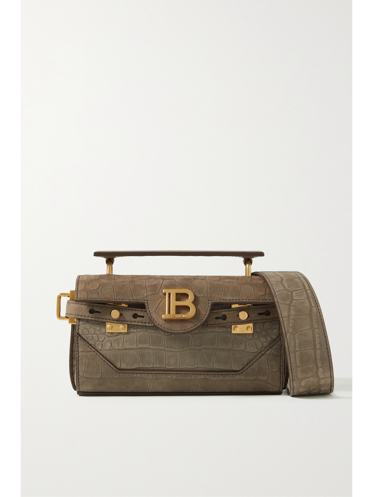 Balmain - B-buzz 19 Small Croc-effect Suede Shoulder Bag - Brown