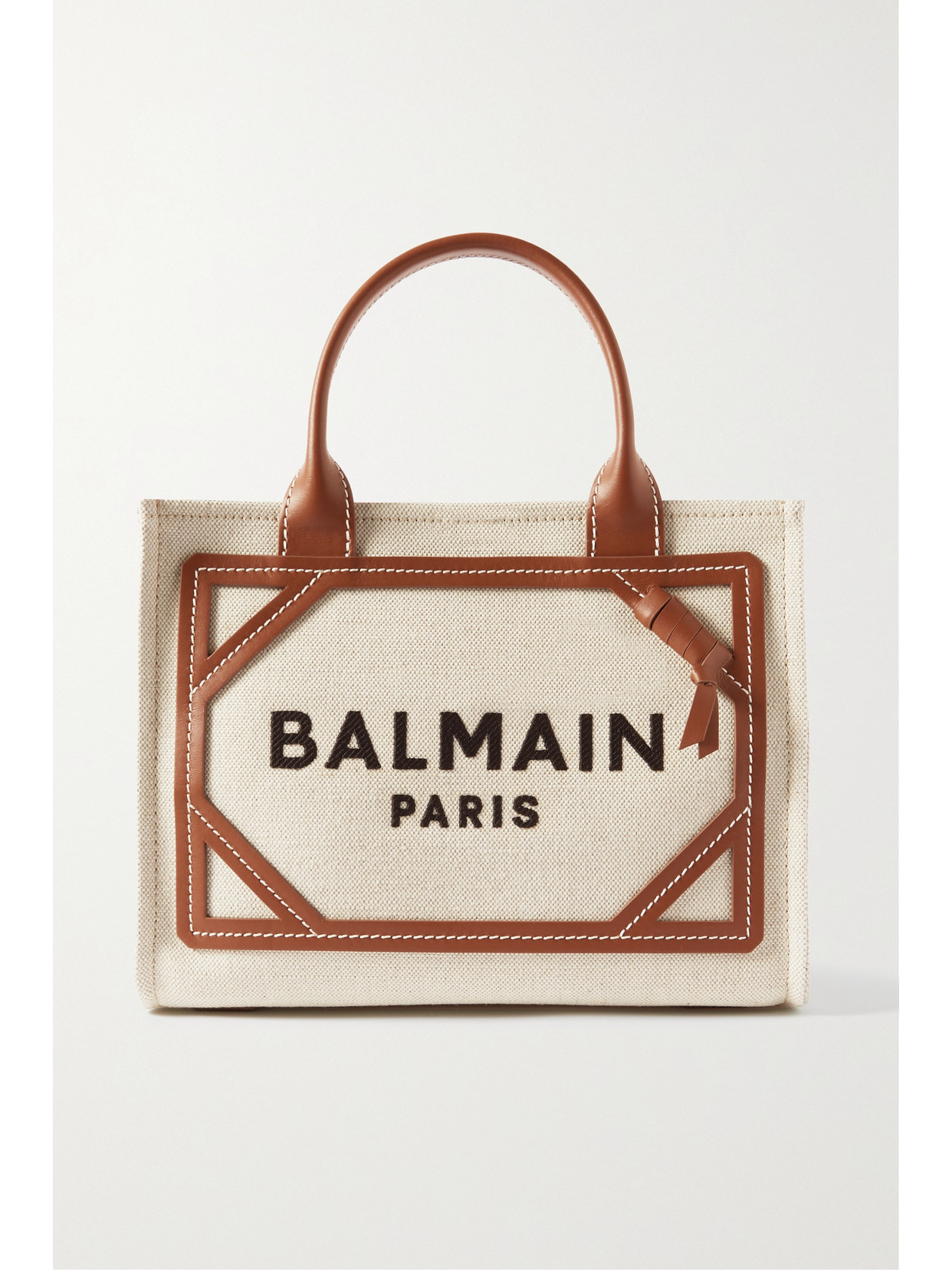 Balmain - B-army Small Leather-trimmed Cotton And Linen-blend Canvas Tote - Neutrals