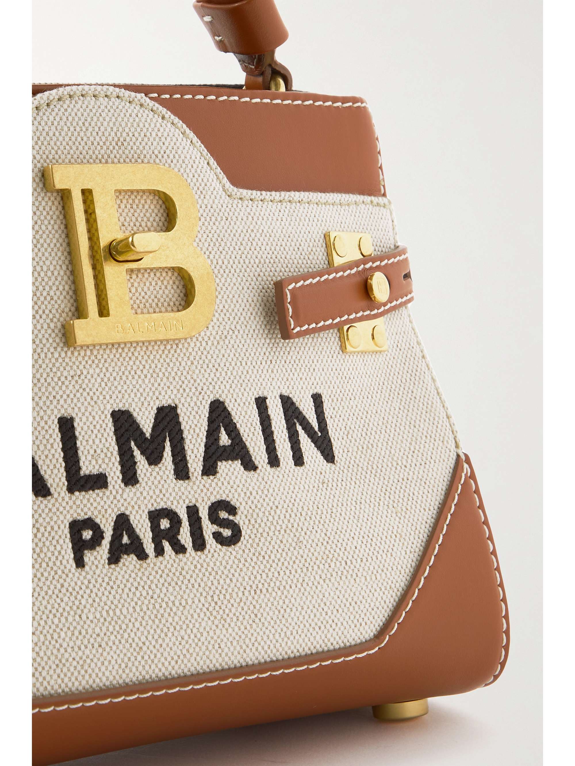 BALMAIN B-Buzz 22 leather-trimmed embroidered canvas shoulder bag