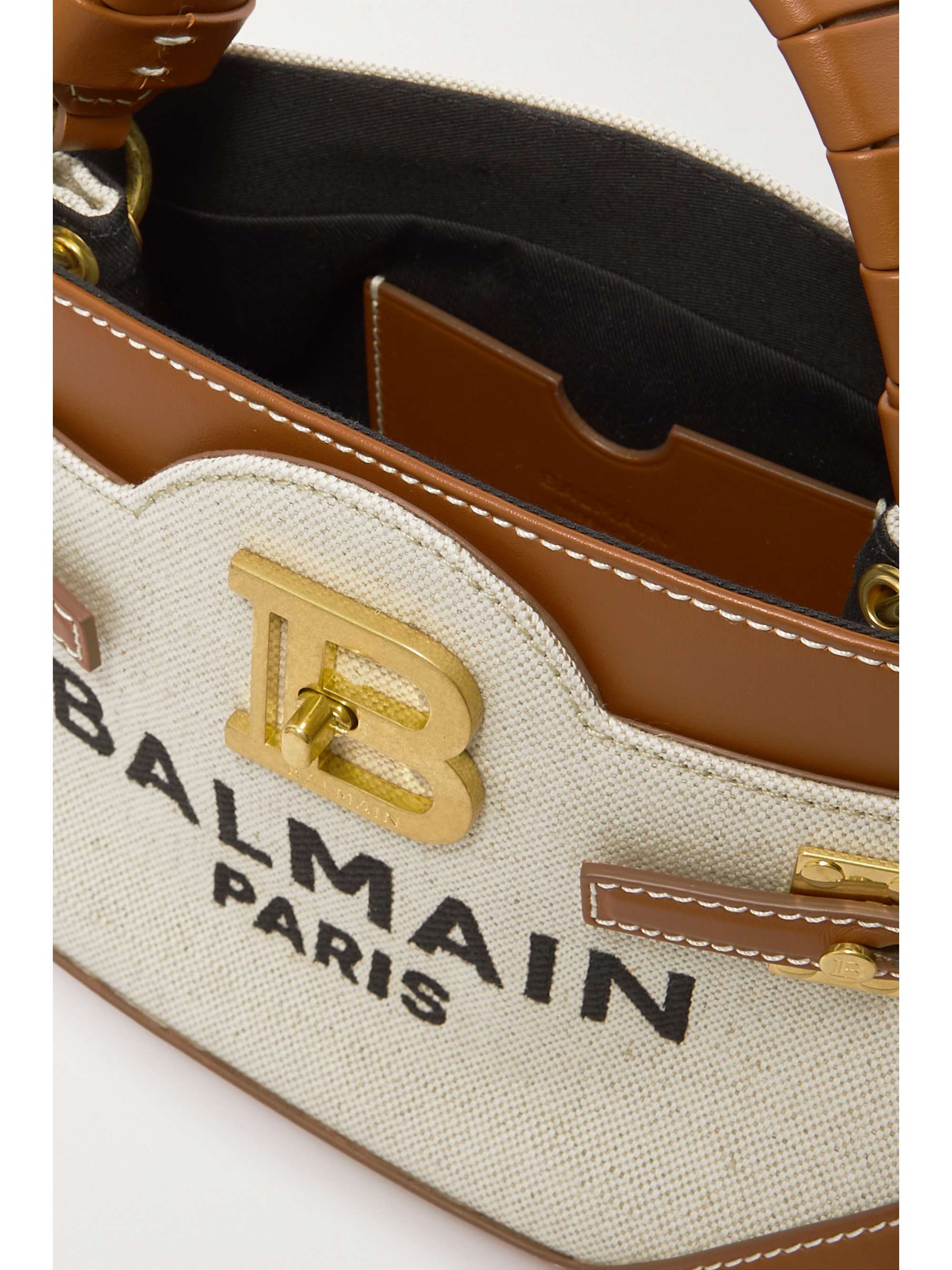 BALMAIN B-Buzz 22 leather-trimmed embroidered canvas shoulder bag