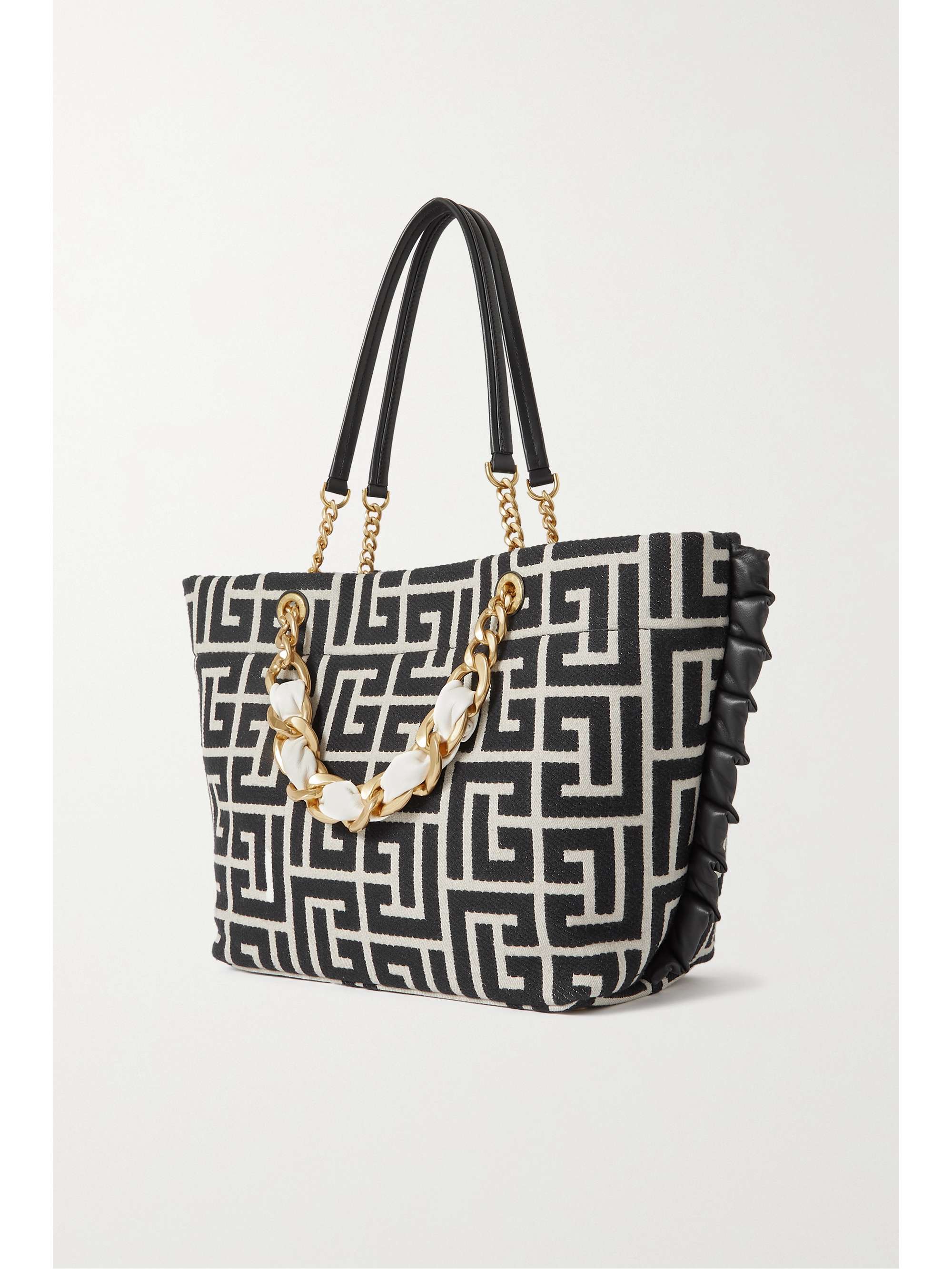 BALMAIN 1945 embellished leather-trimmed cotton-blend jacquard tote