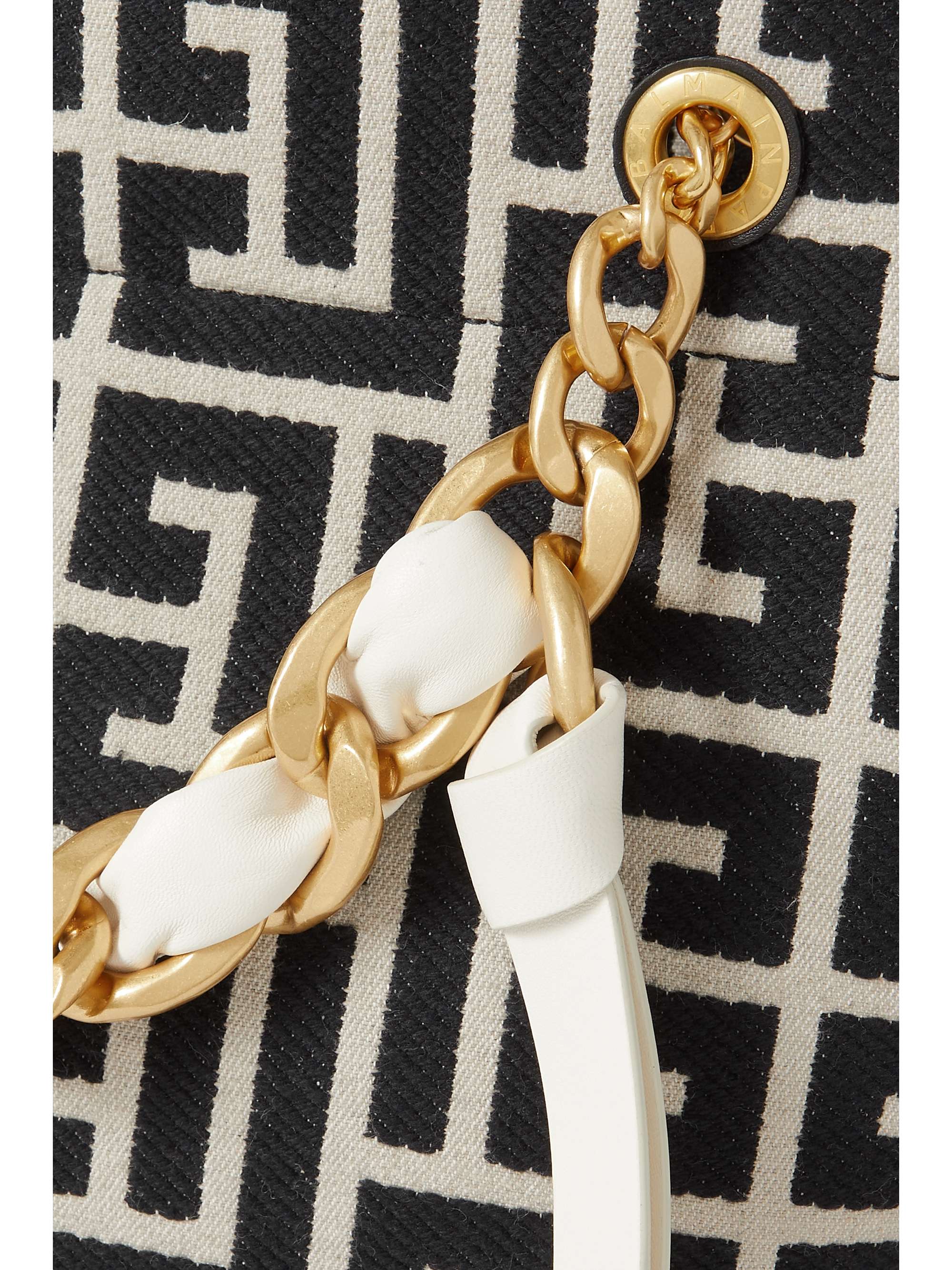 BALMAIN 1945 embellished leather-trimmed cotton-blend jacquard tote