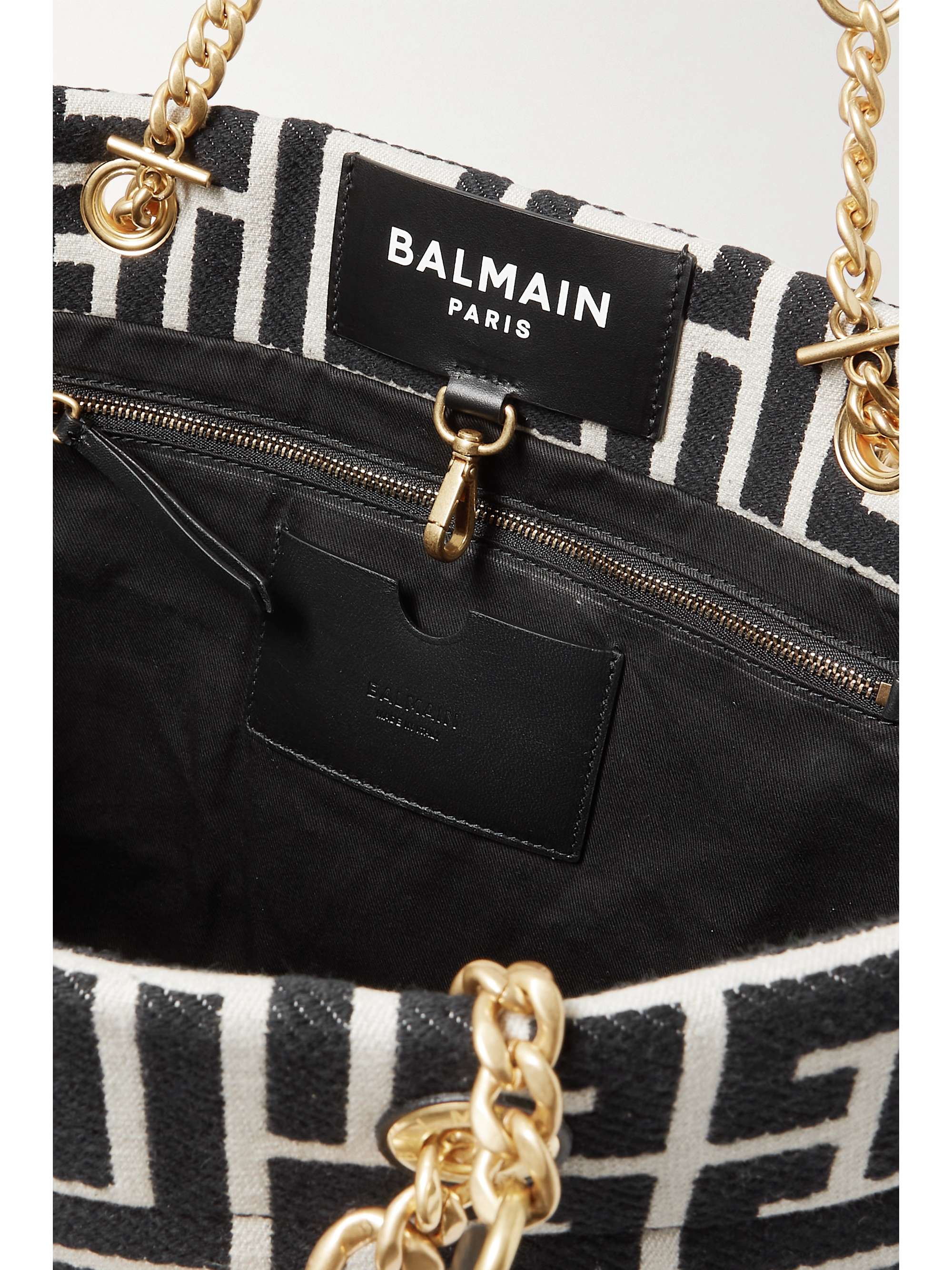 BALMAIN 1945 embellished leather-trimmed cotton-blend jacquard tote