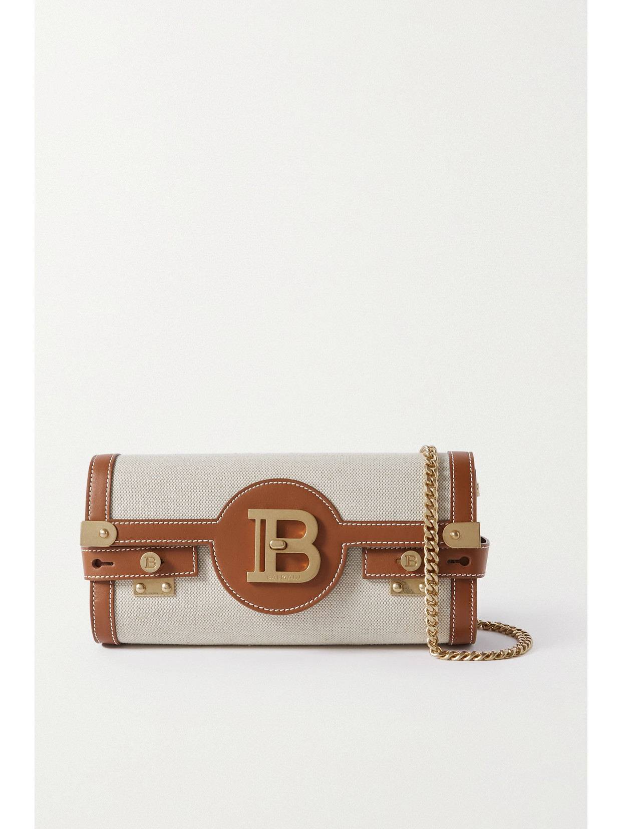 Balmain - B-buzz 23 Leather-trimmed Canvas Shoulder Bag - Neutrals