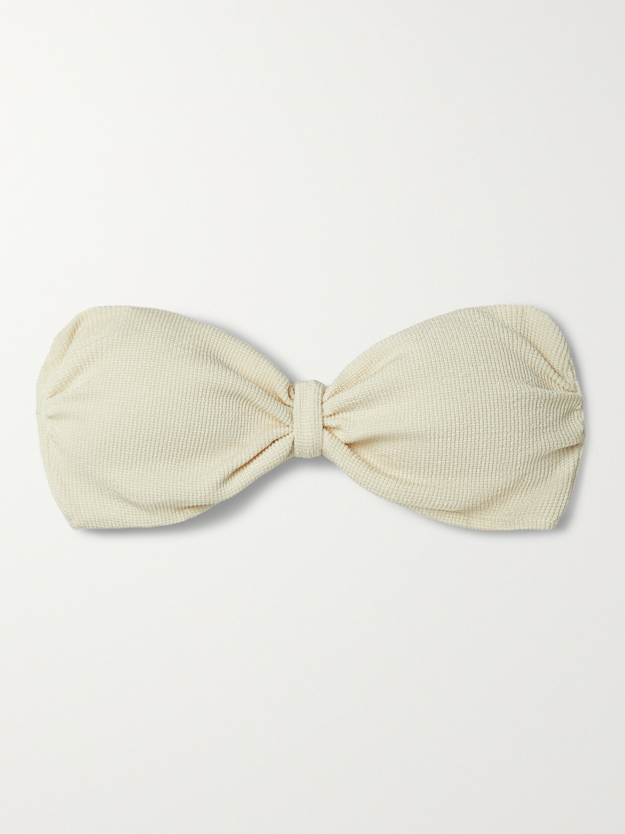 PatBO - Knotted Waffle-knit Bandeau Bikini Top - Cream