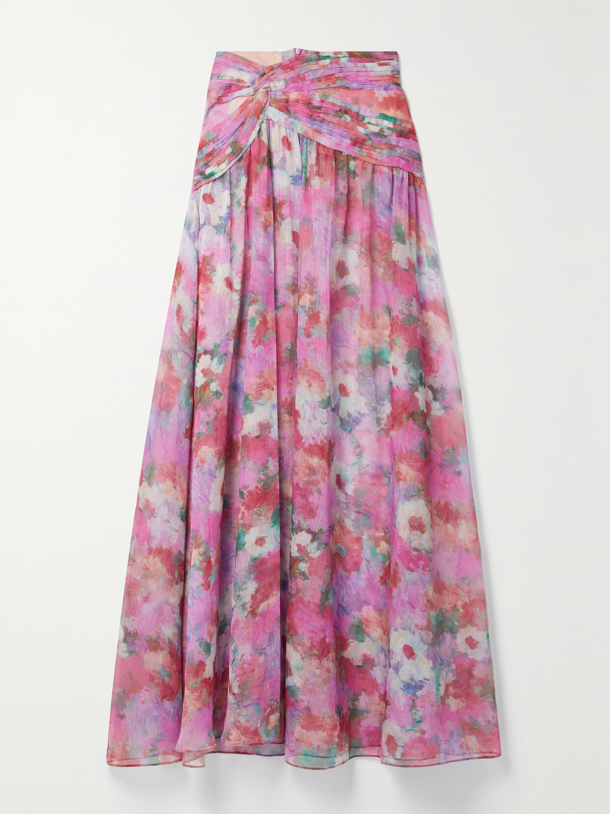 PatBO - Pintucked Floral-print Crepon Maxi Skirt - Pink