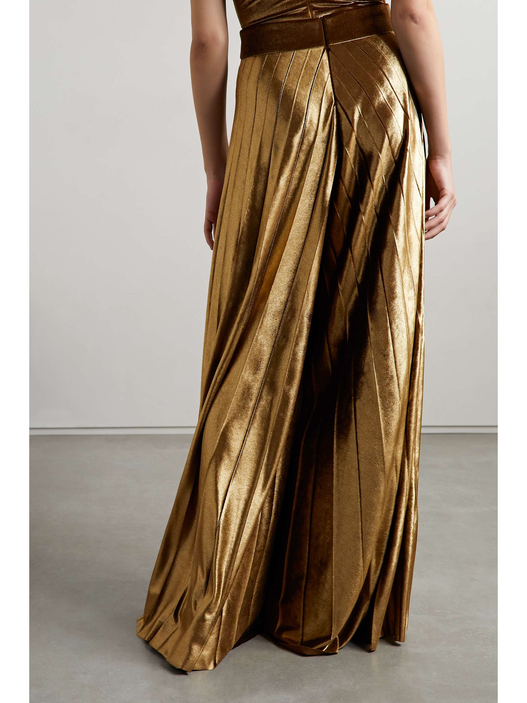 PATBO Pleated metallic stretch-velvet wide-leg pants