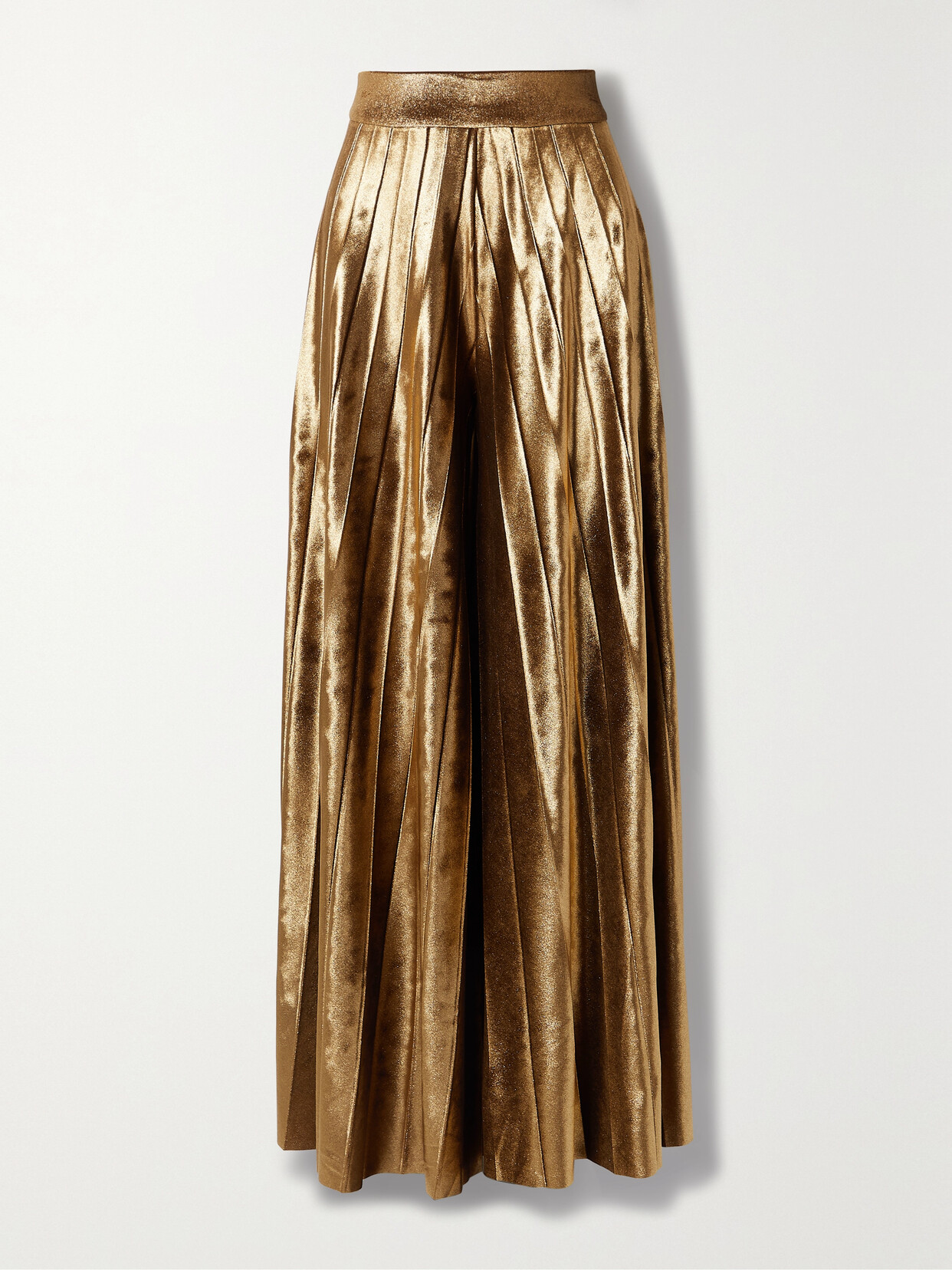 PatBO - Pleated Metallic Stretch-velvet Wide-leg Pants - Gold