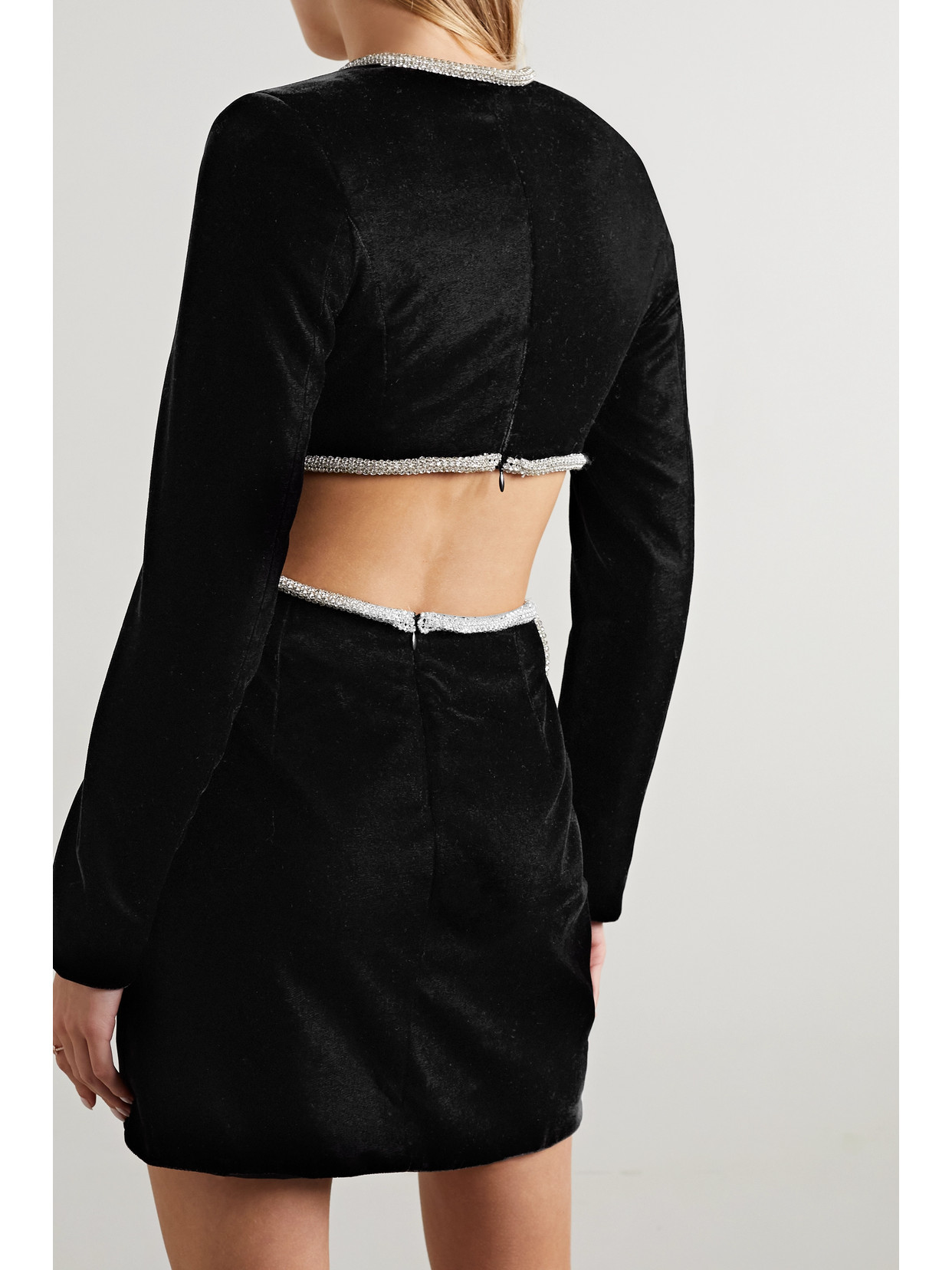 Patbo Cutout Rhinestone-trim Mini Dress In Black