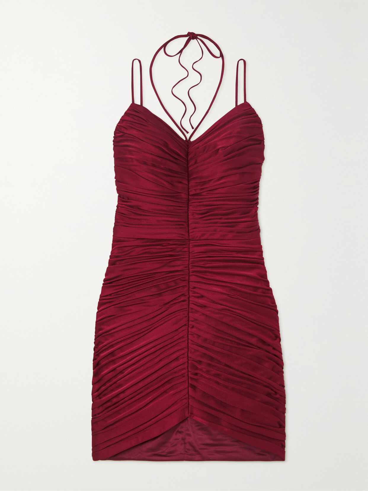RASARIO Ruched Satin Mini Dress - Burgundy