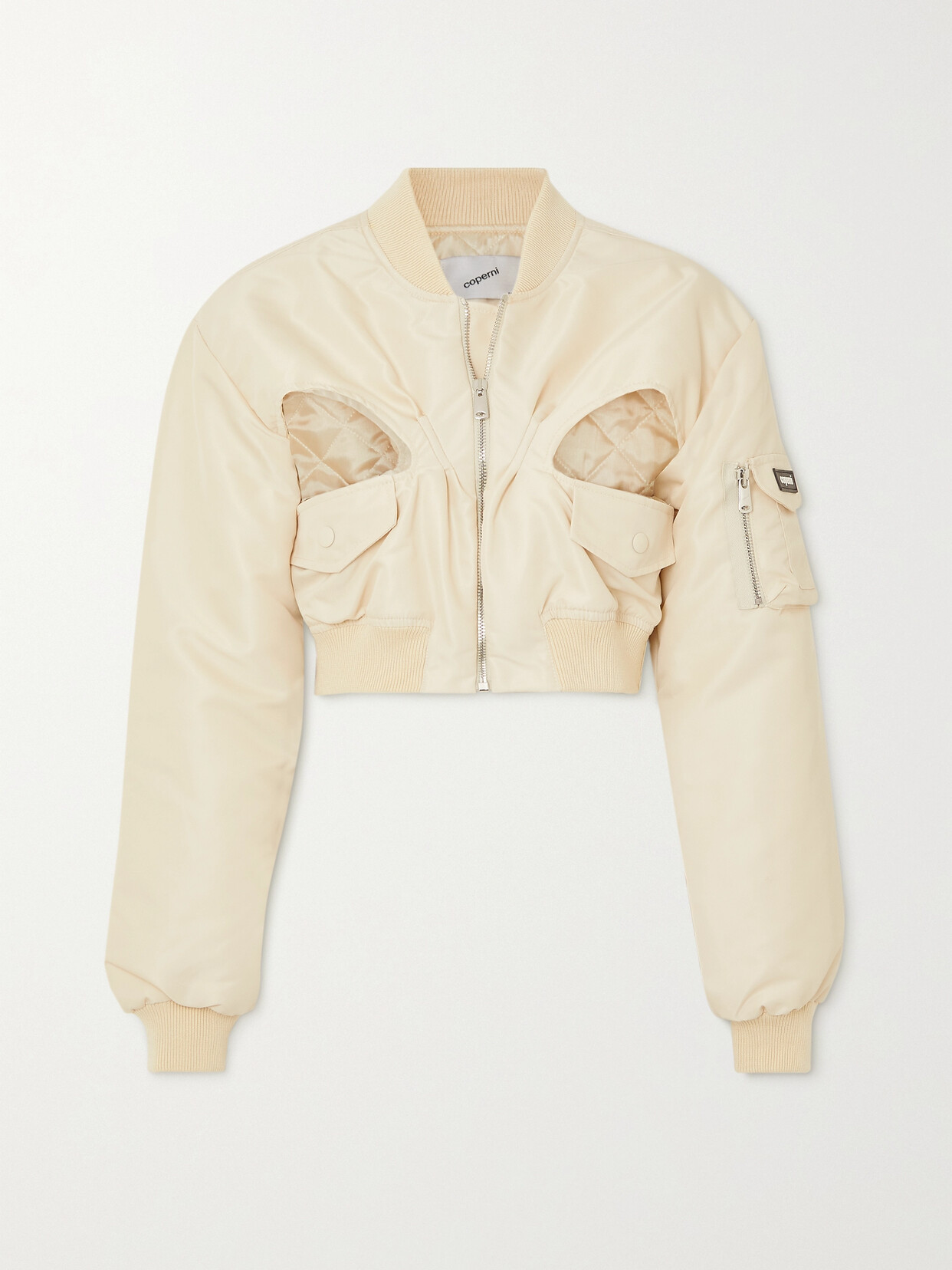 Coperni - Cropped Cutout Twill Bomber Jacket - Cream