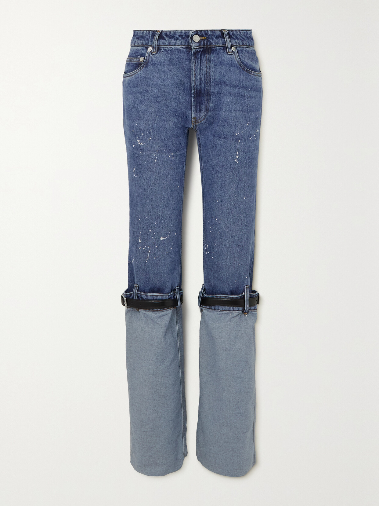 Coperni - Hybrid Belted Distressed Mid-rise Straight-leg Jeans - Blue