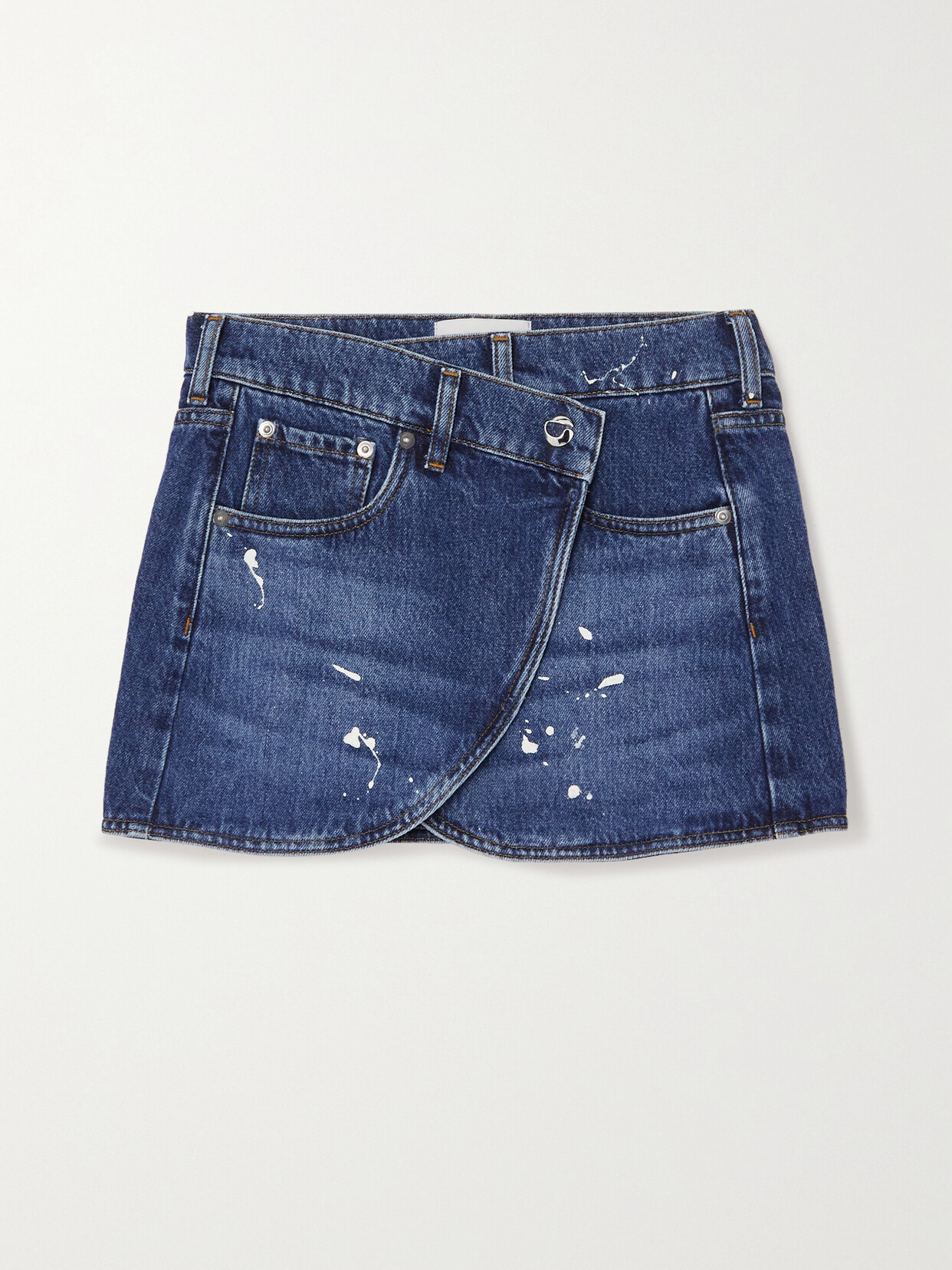 COPERNI DISTRESSED DENIM MINI WRAP SKIRT