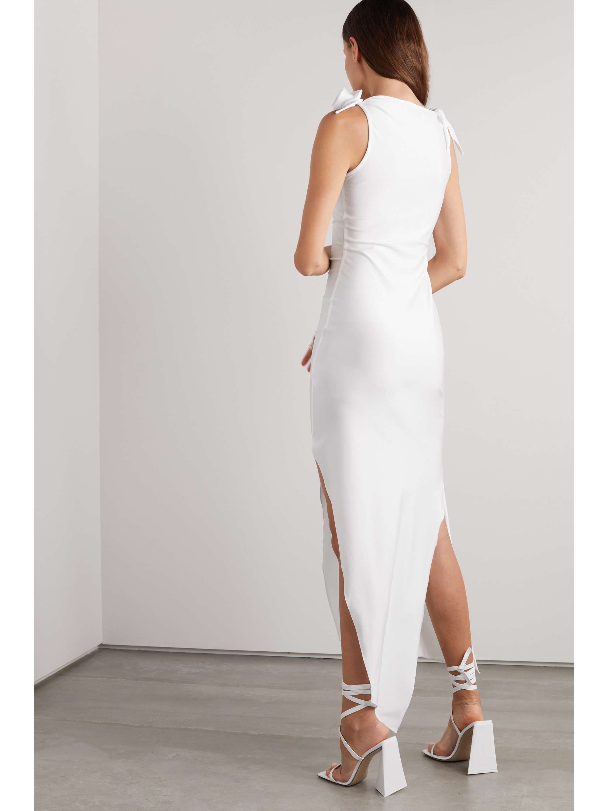 COPERNI Asymmetric appliquéd stretch-satin maxi dress