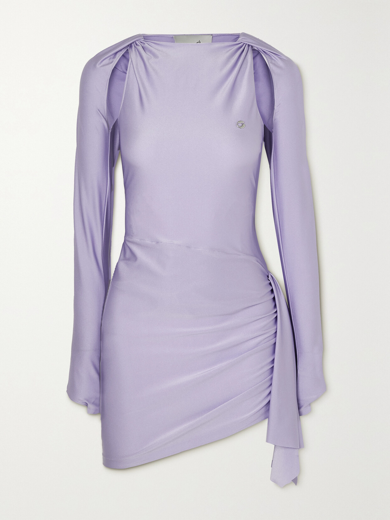 Coperni - Embellished Draped Ruched Satin Mini Dress - Purple