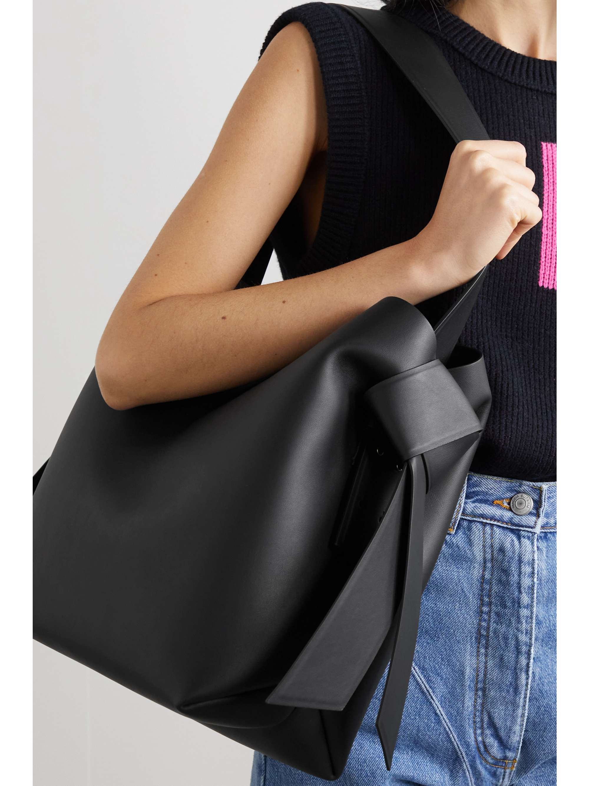 Acne Studios Musubi Midi Leather Shoulder Bag in Black