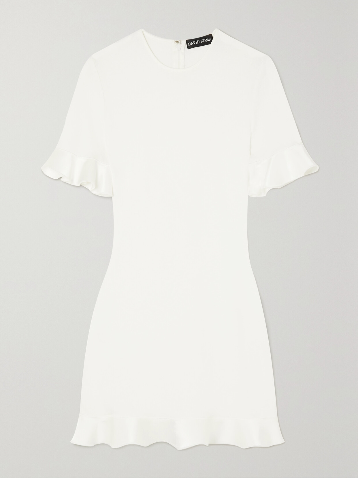 David Koma Circle Back Ruffled Stretch-ponte Mini Dress In White