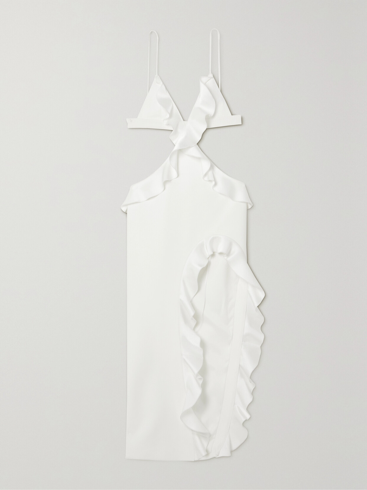 David Koma - Cutout Ruffled Satin-trimmed Crepe Midi Dress - White