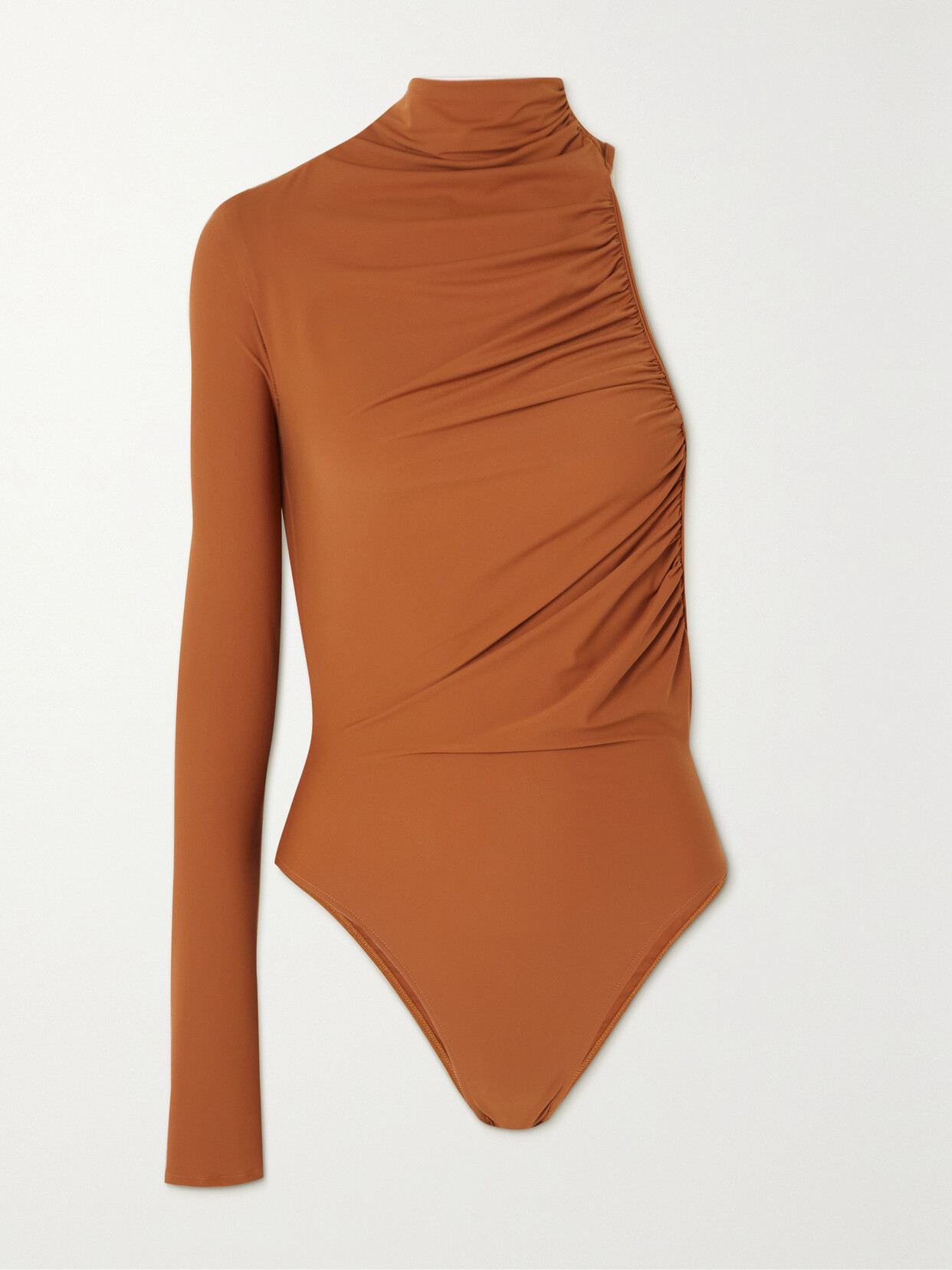 David Koma One Shouldered Ruched Jersey Bodysuit - Brown