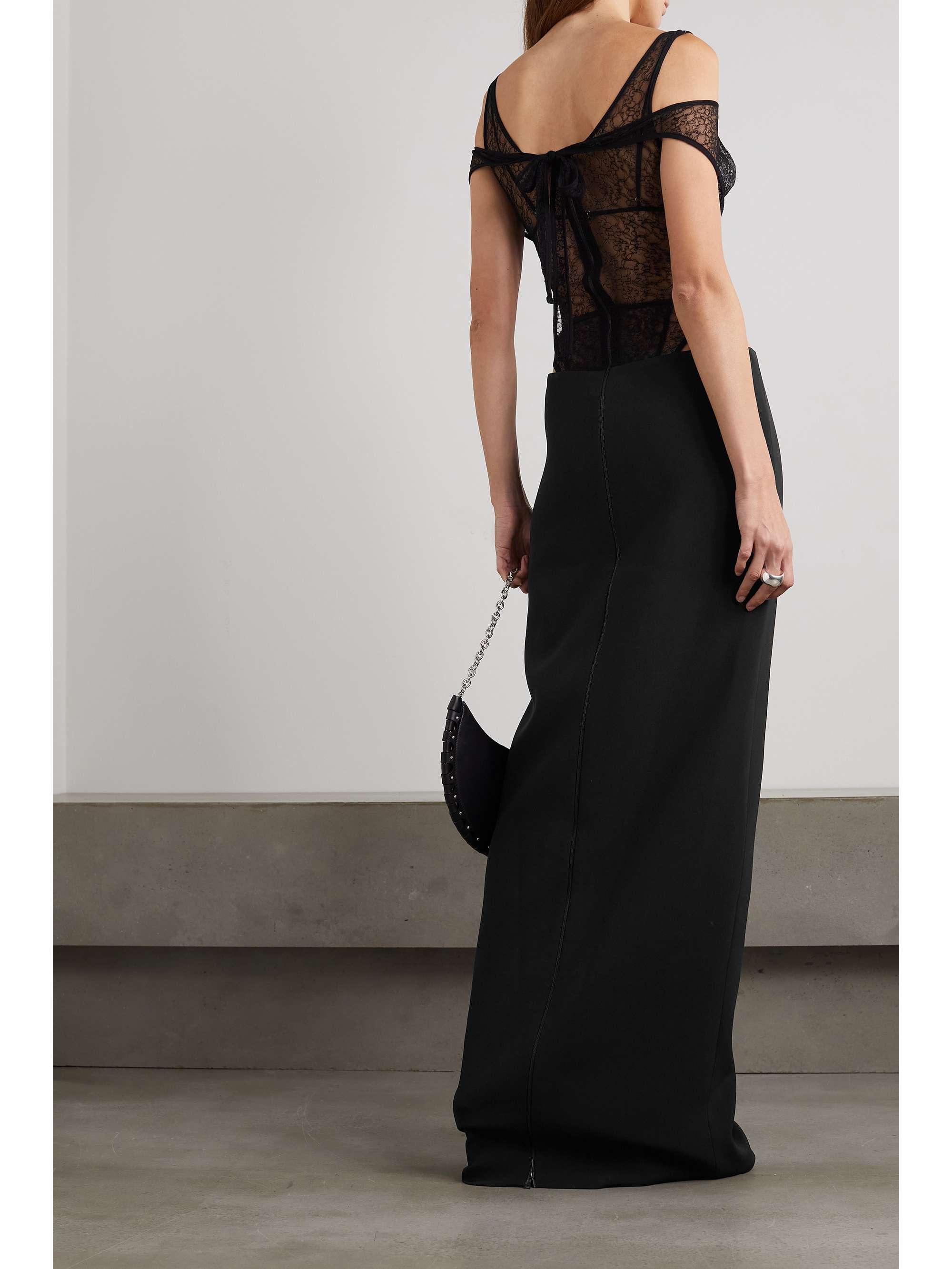 DAVID KOMA Cutout lace and cady maxi dress