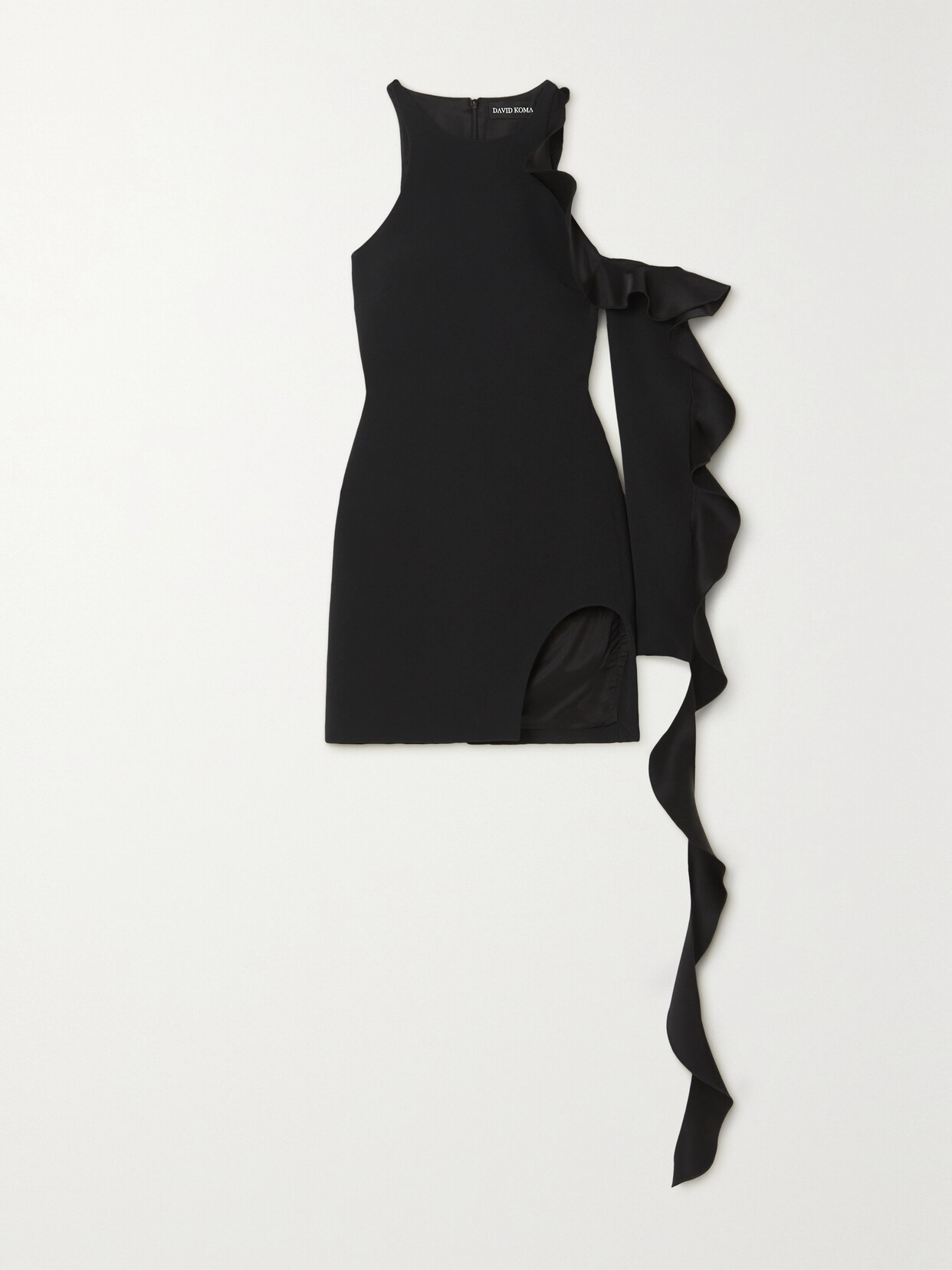 David Koma Ruffled Satin-trimmed Crepe Mini Dress - Black