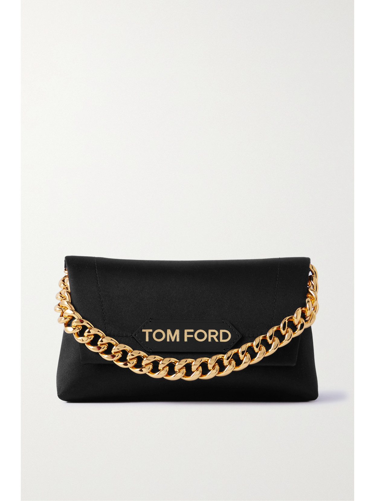 TOM FORD - Label Chain Leather-trimmed Satin Clutch - Black