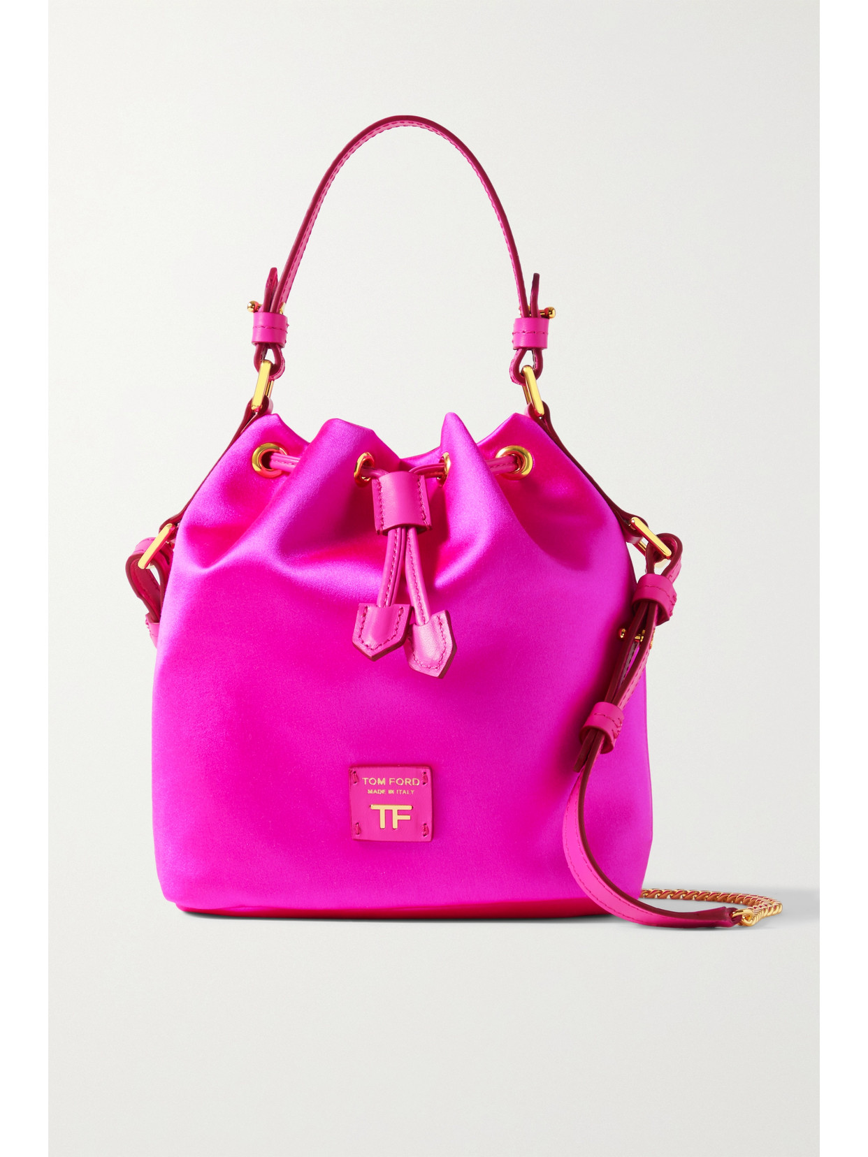 TOM FORD - Disco Small Leather-trimmed Satin Bucket Bag - Pink