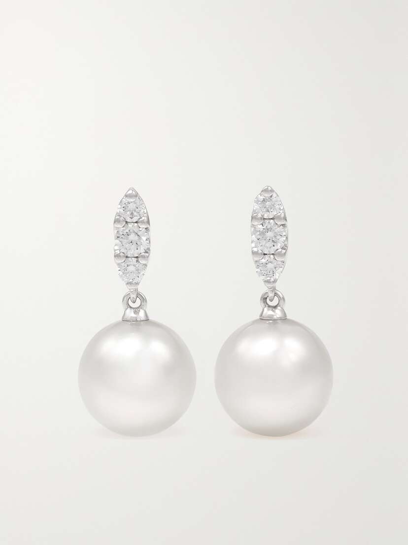Mikimoto 18-karat White Gold, Pearl And Diamond Earrings