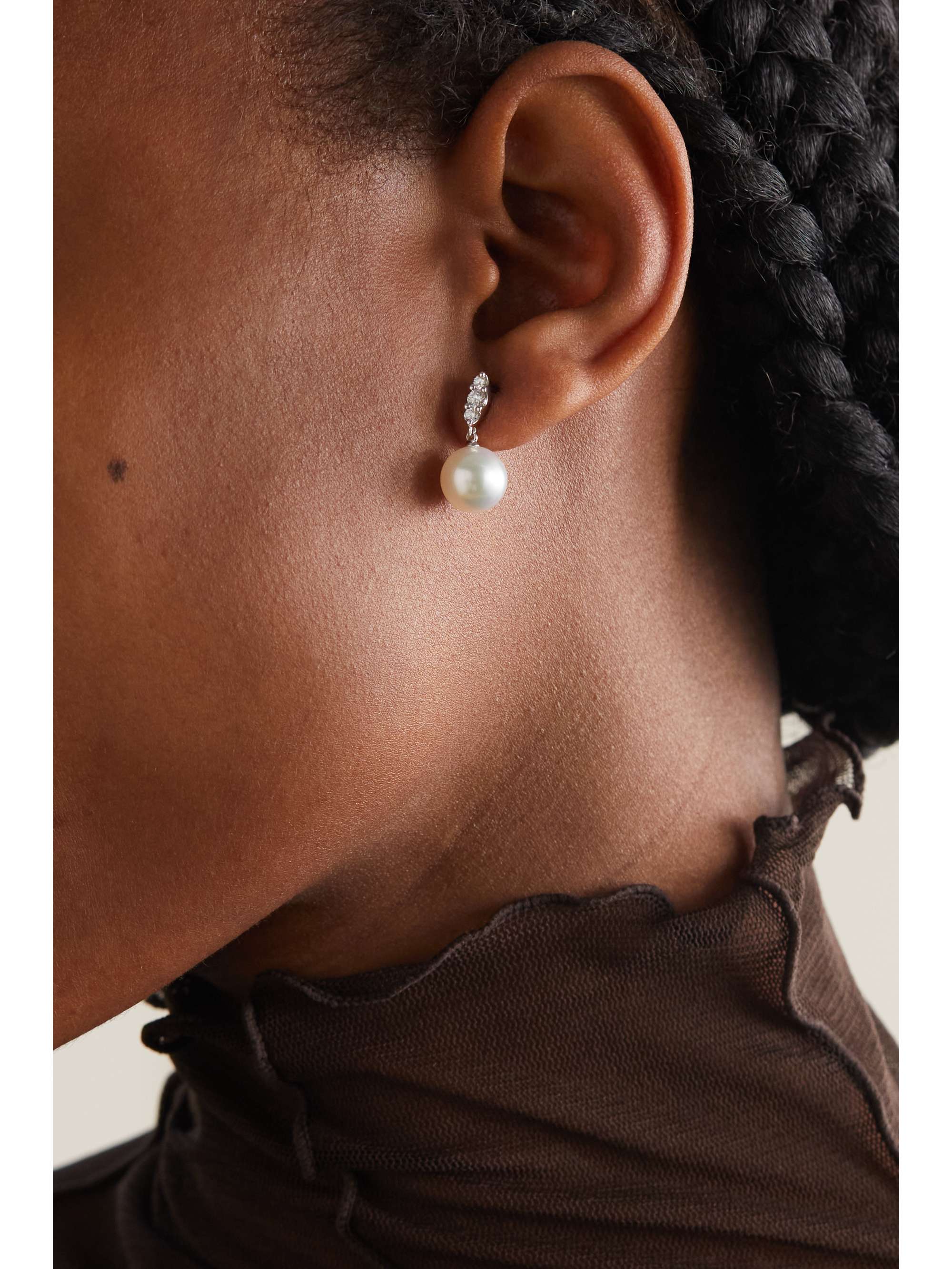MIKIMOTO 18-karat white gold, pearl and diamond earrings