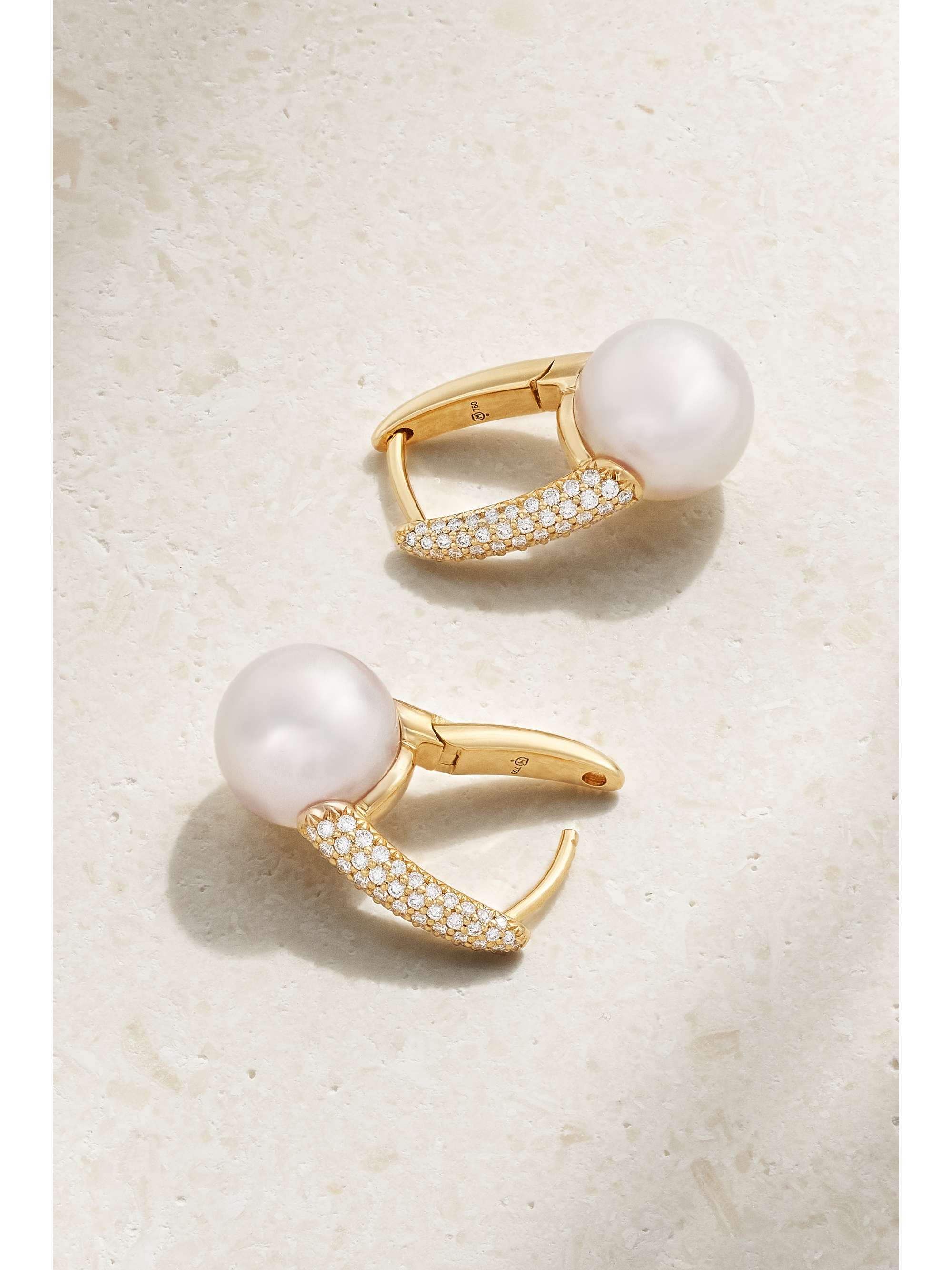 MIKIMOTO 18-karat gold, pearl and diamond hoop earrings