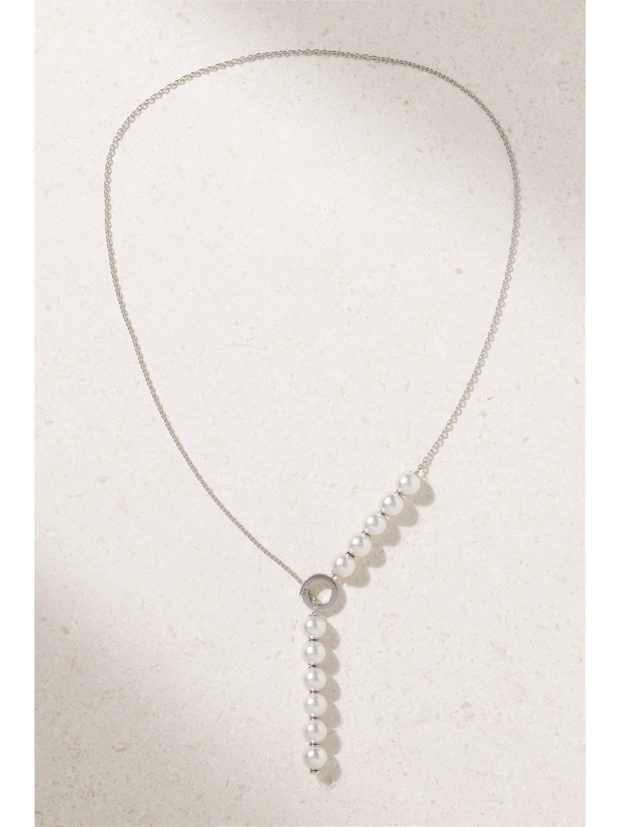 Mikimoto Cultured Pearl Station Necklace in White/Gold Pearl