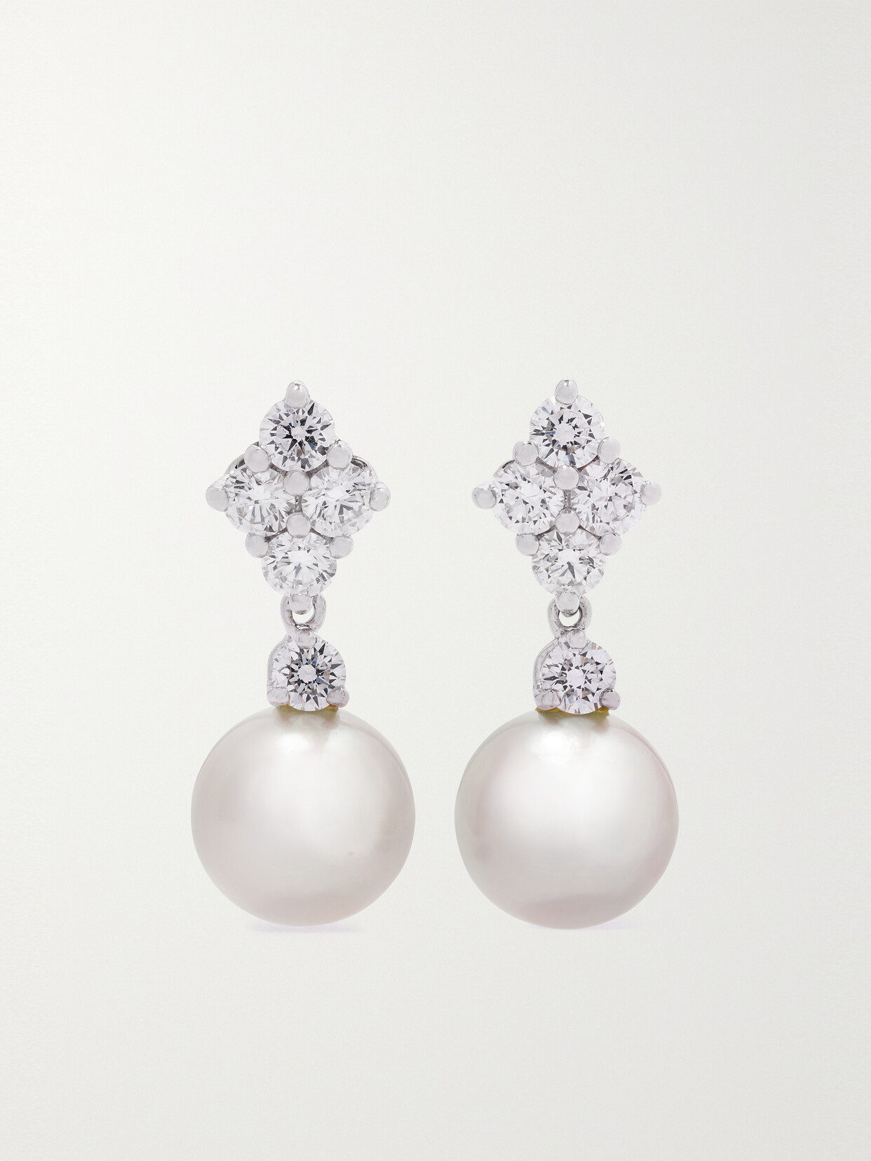 Mikimoto 18-karat White Gold, Pearl And Diamond Earrings