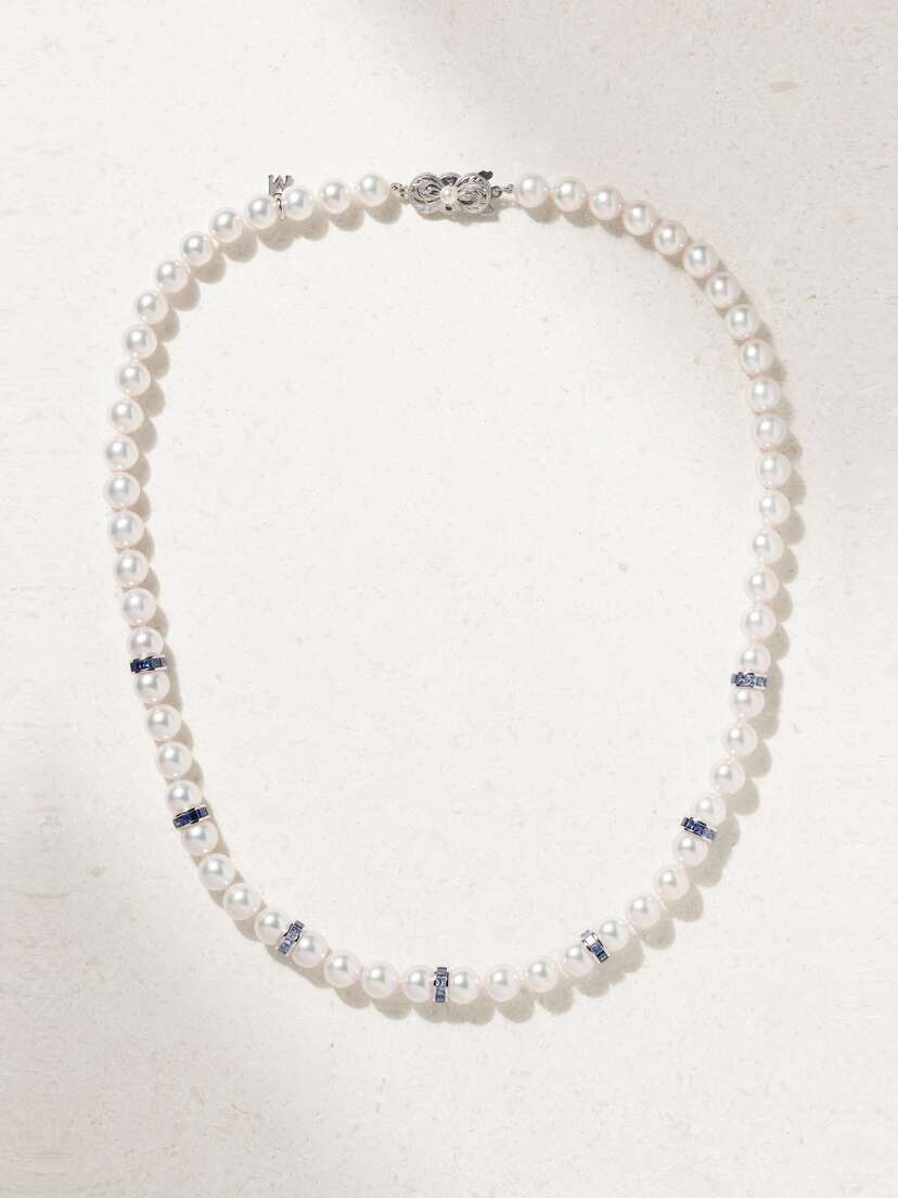Mikimoto 18-karat White Gold, Pearl And Sapphire Necklace