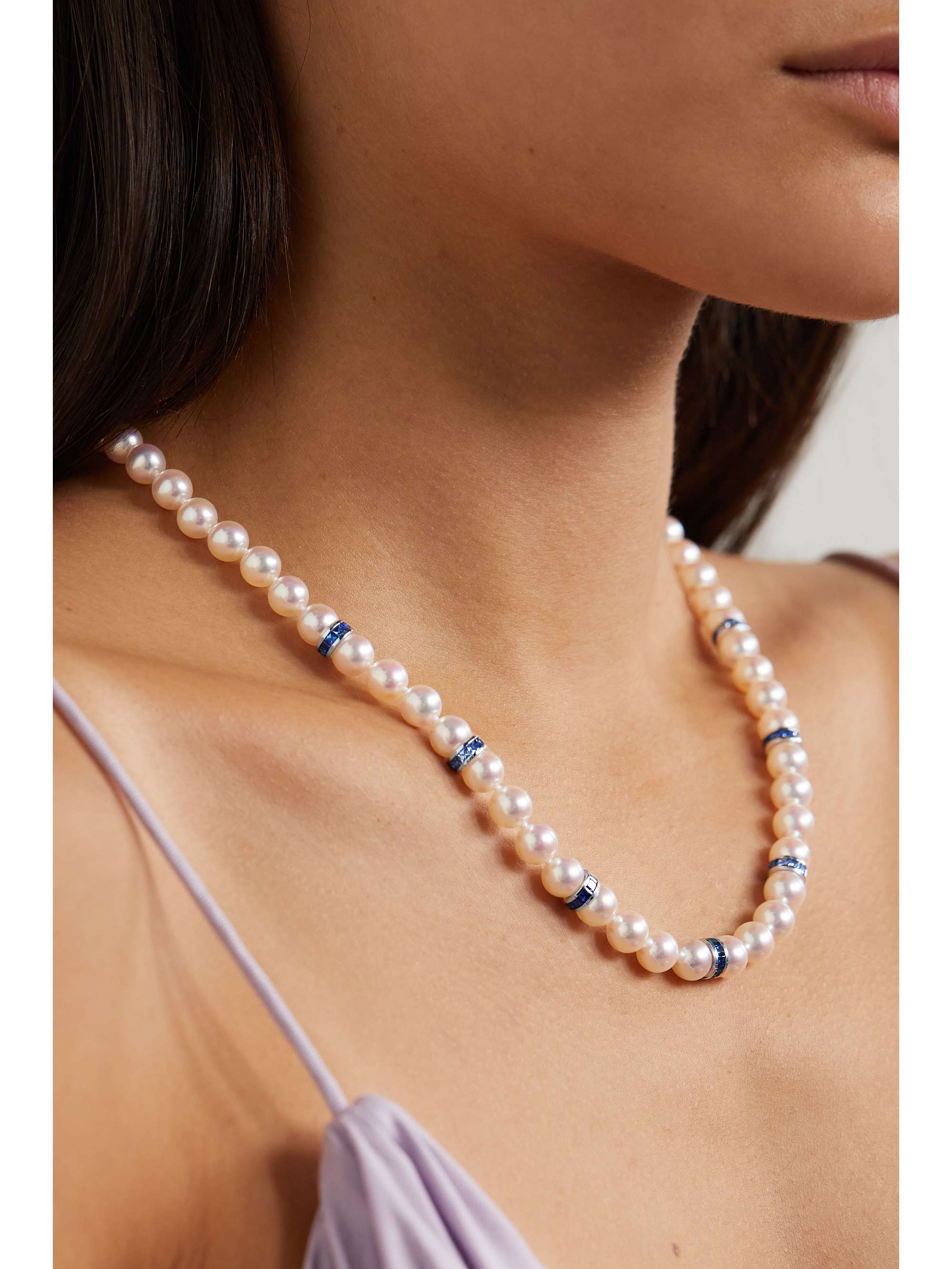 MIKIMOTO 18-karat white gold, pearl and sapphire necklace