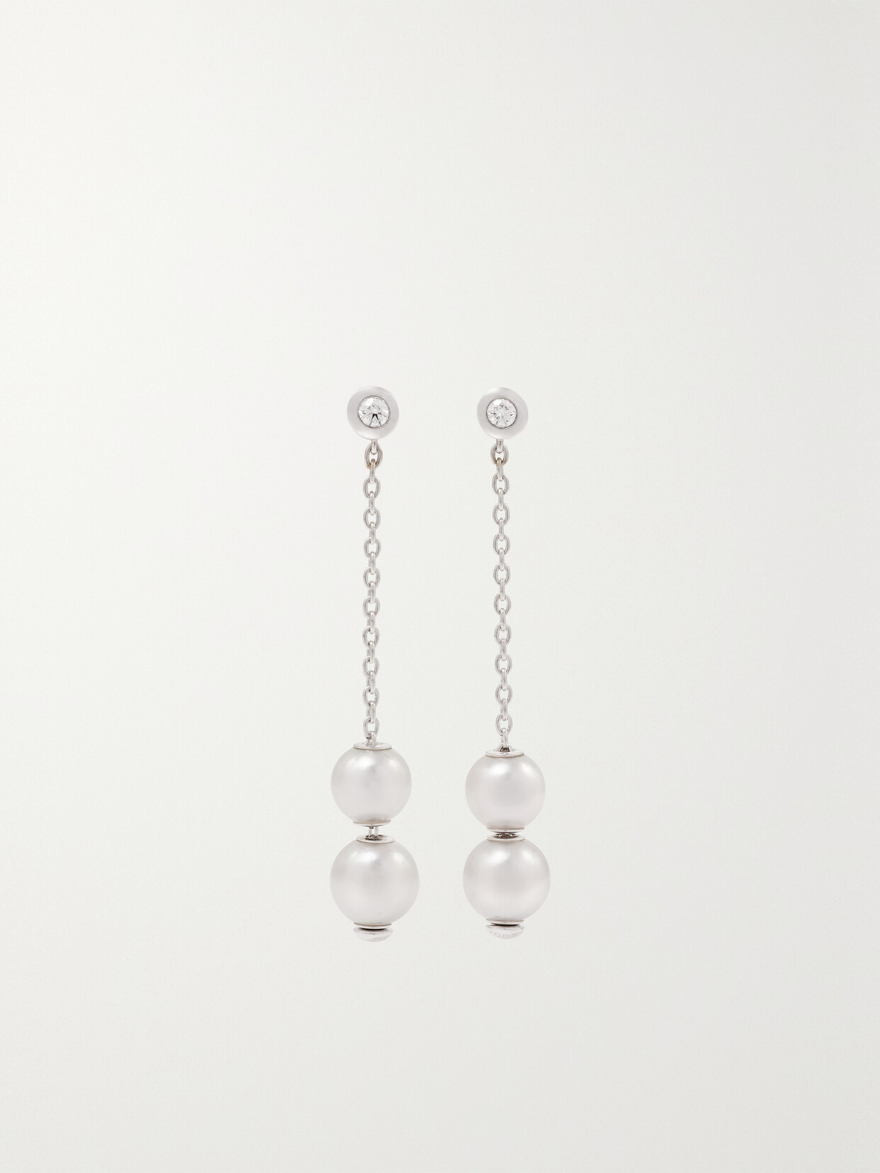 Mikimoto 18-karat White Gold, Pearl And Diamond Earrings