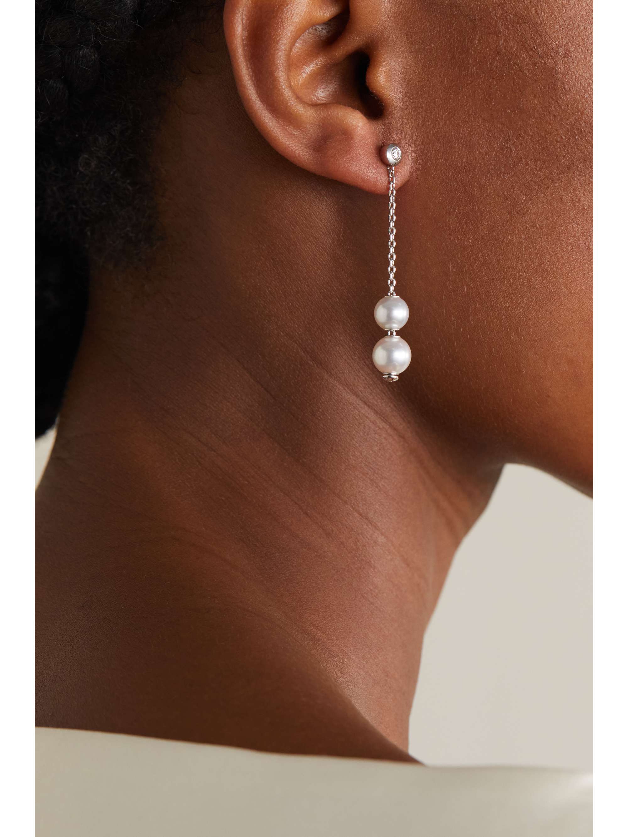 MIKIMOTO 18-karat white gold, pearl and diamond earrings