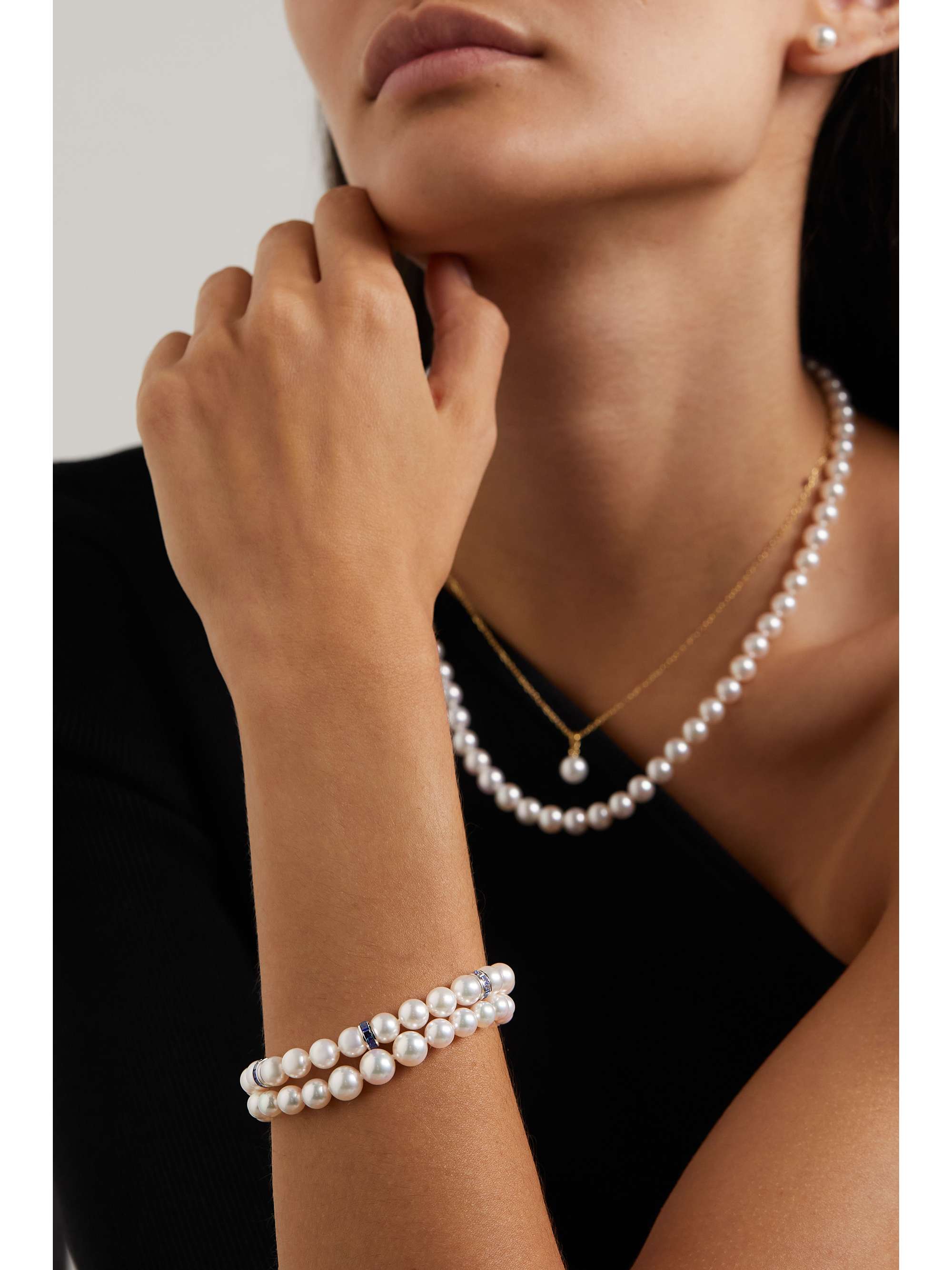 MIKIMOTO 18-karat white gold, pearl and sapphire bracelet