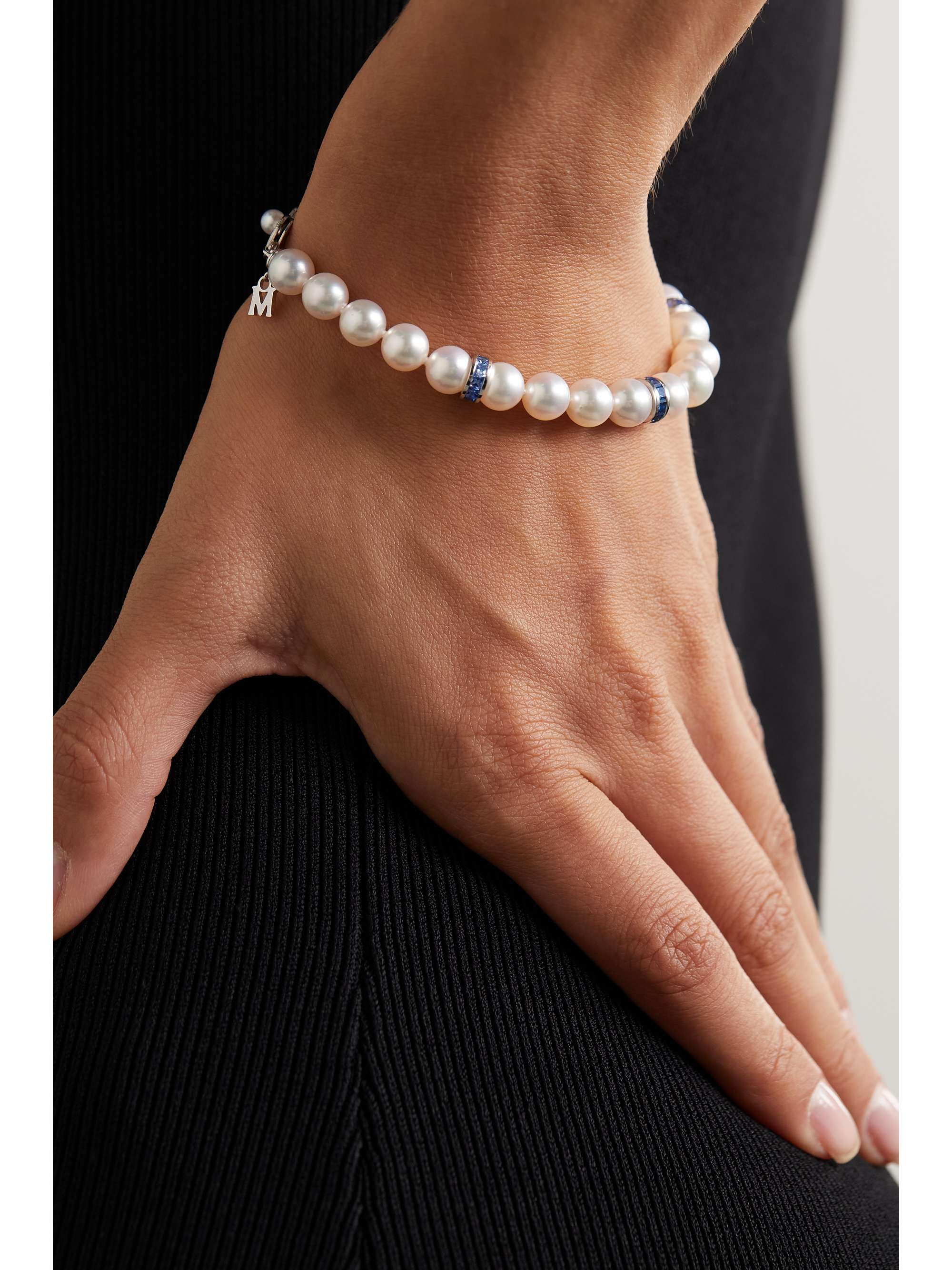 18-karat white gold, pearl and sapphire bracelet