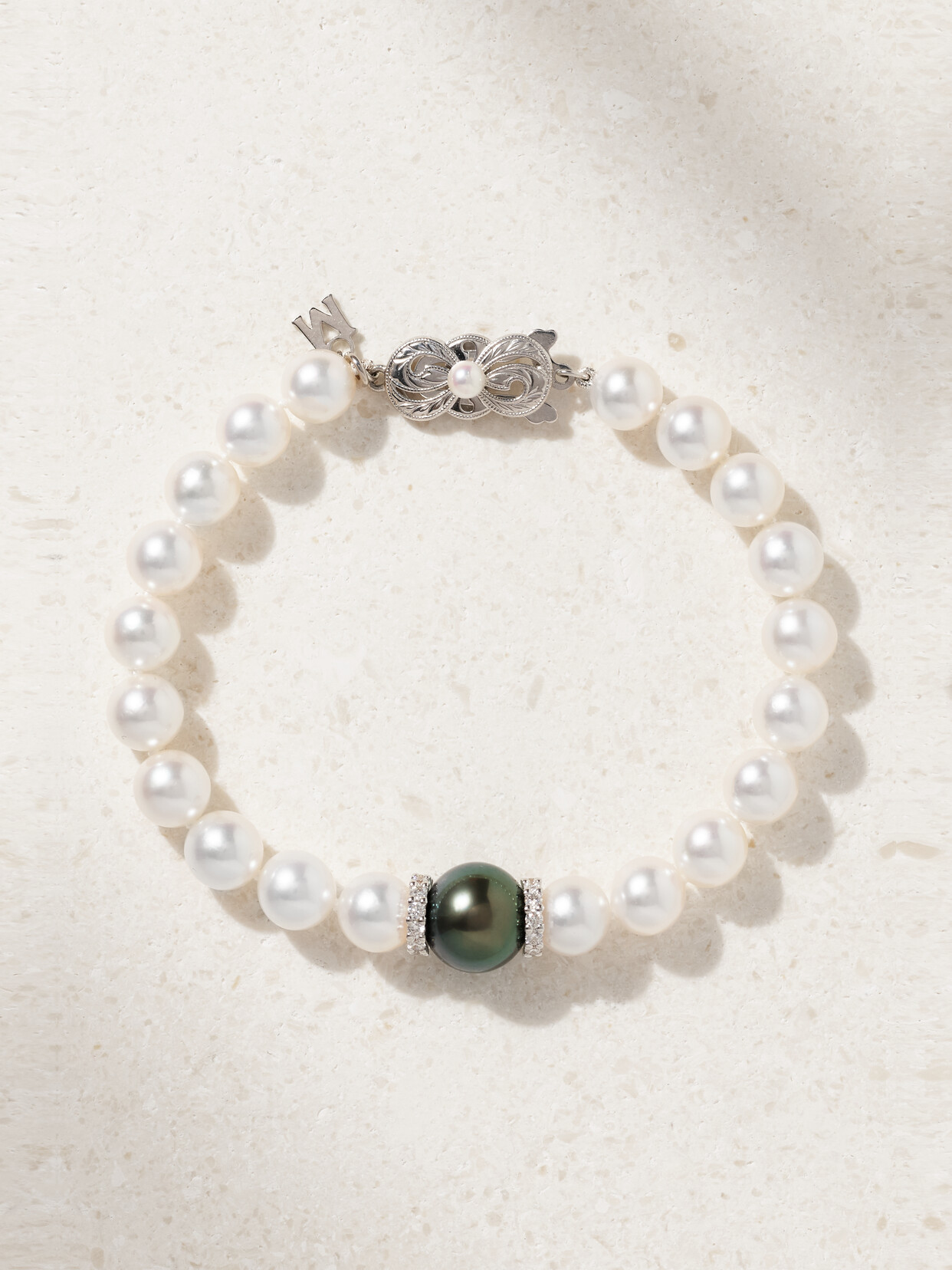 Mikimoto 18-karat White Gold, Pearl And Diamond Bracelet