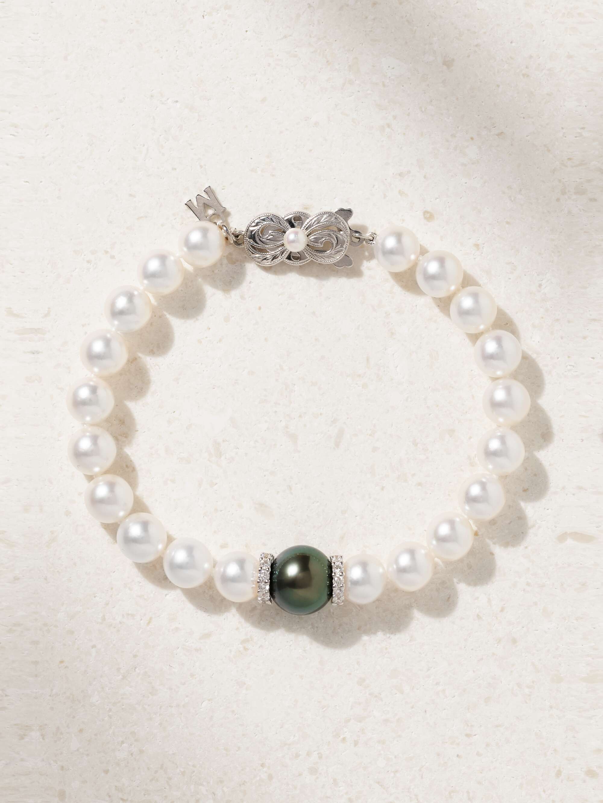 MIKIMOTO 18-karat white gold, pearl and sapphire bracelet