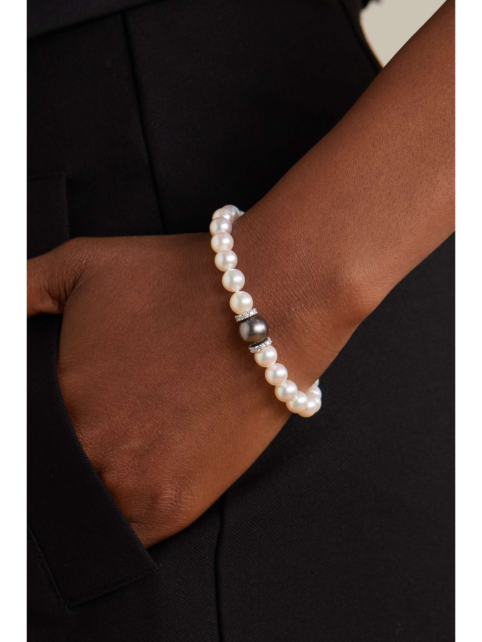 MIKIMOTO 18-karat white gold, pearl and diamond bracelet