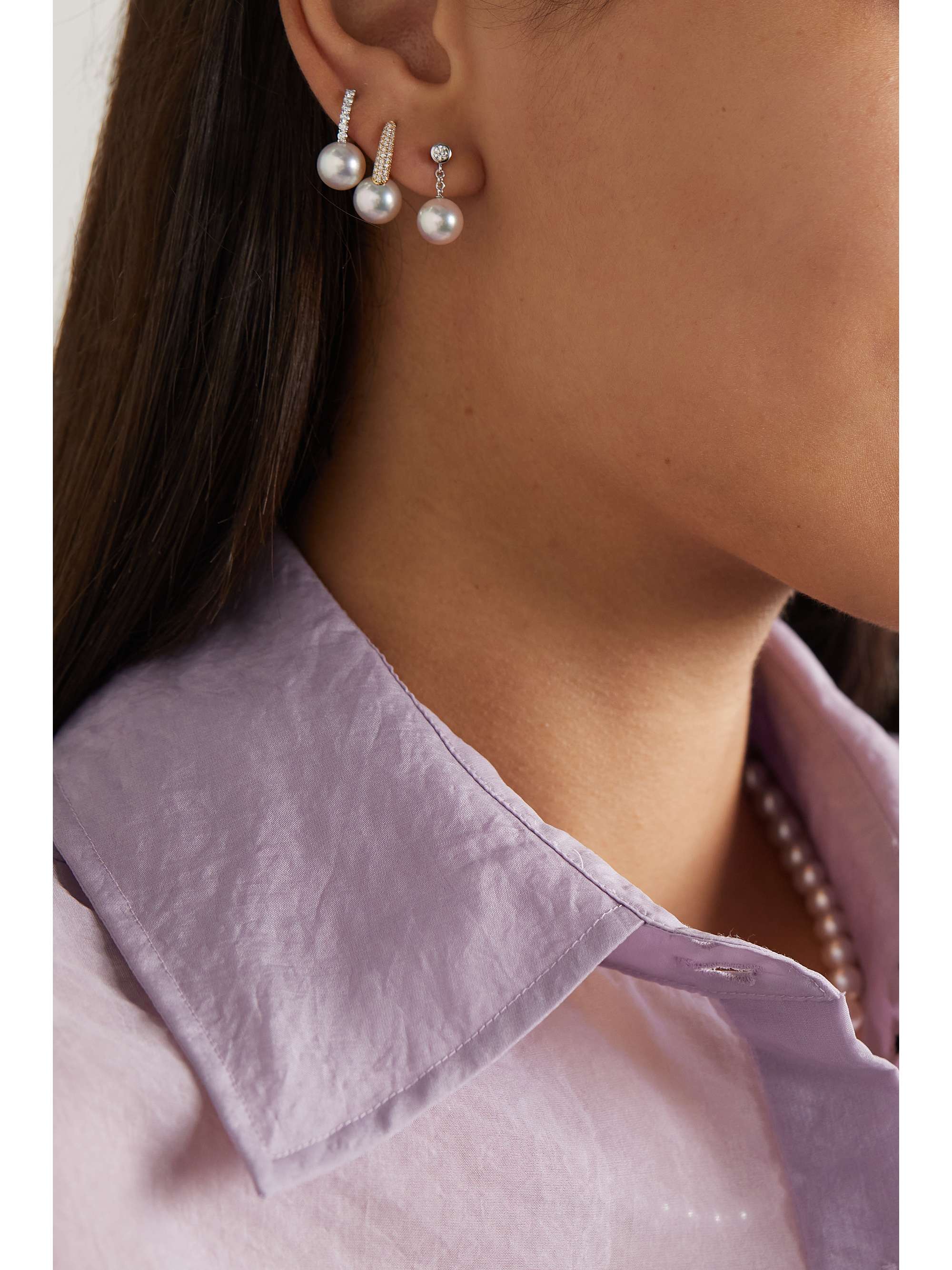 MIKIMOTO 18-karat white gold, pearl and diamond earrings
