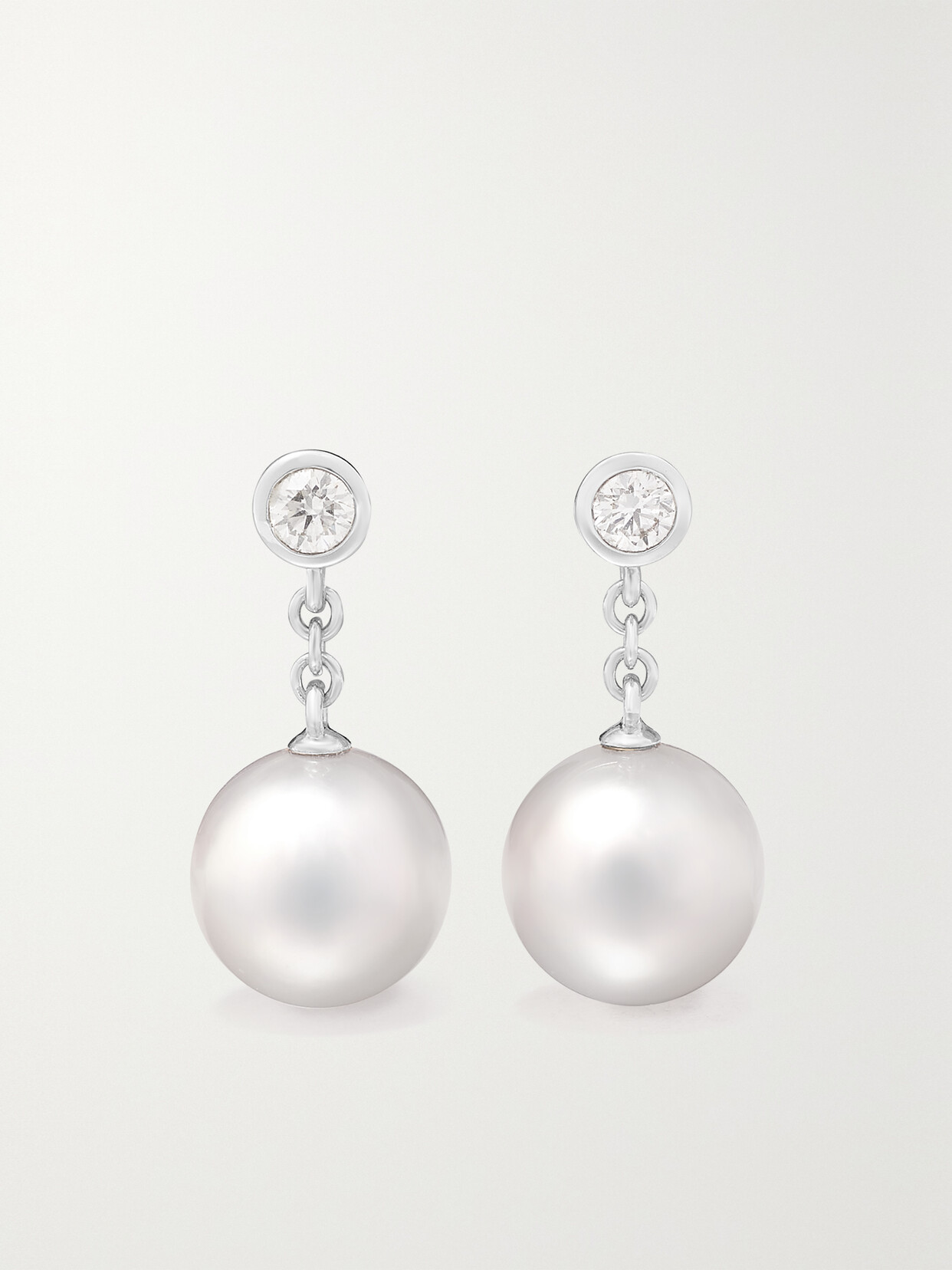 Mikimoto 18-karat White Gold, Pearl And Diamond Earrings