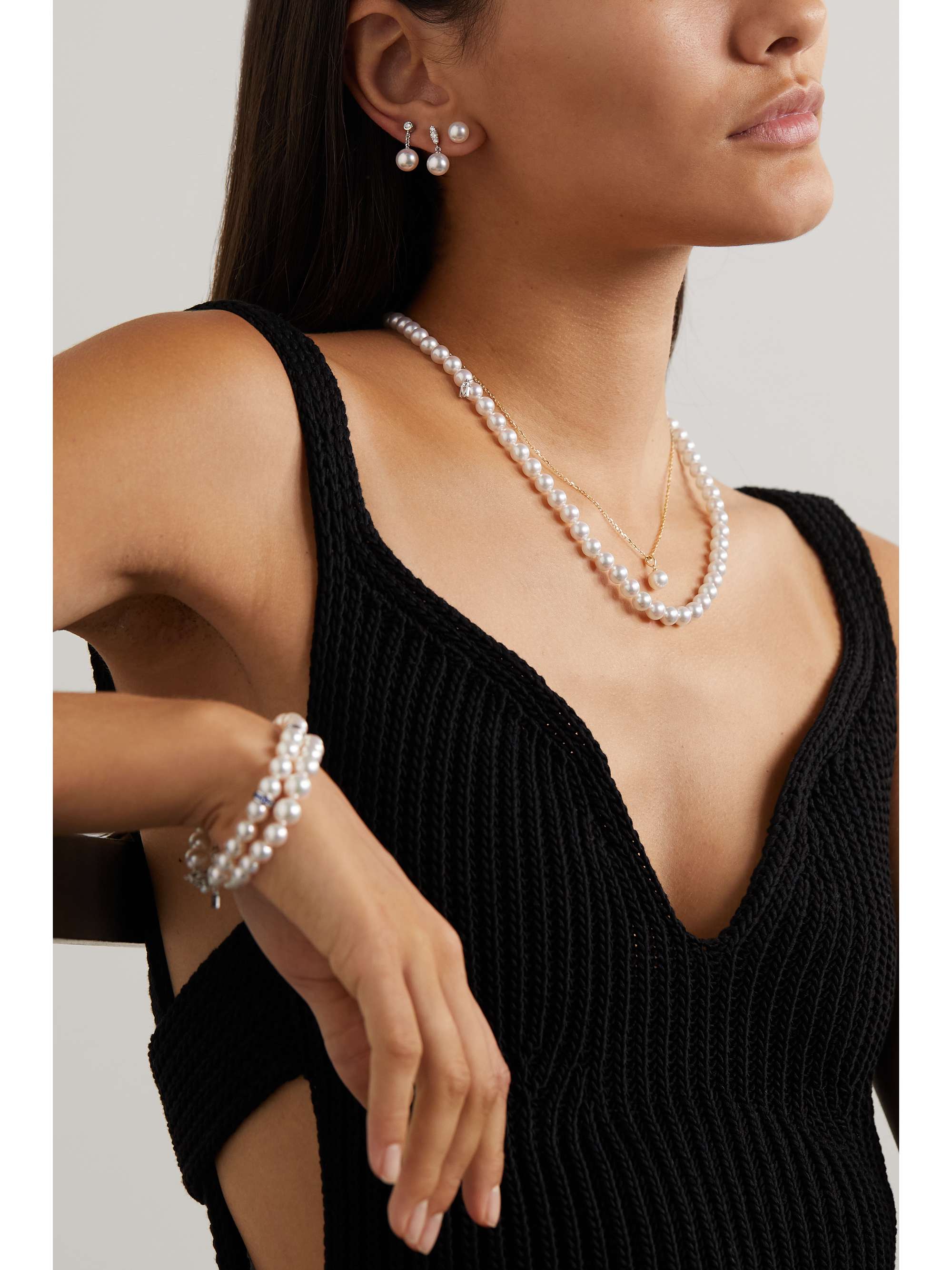 MIKIMOTO 18-karat white gold pearl necklace and earrings set