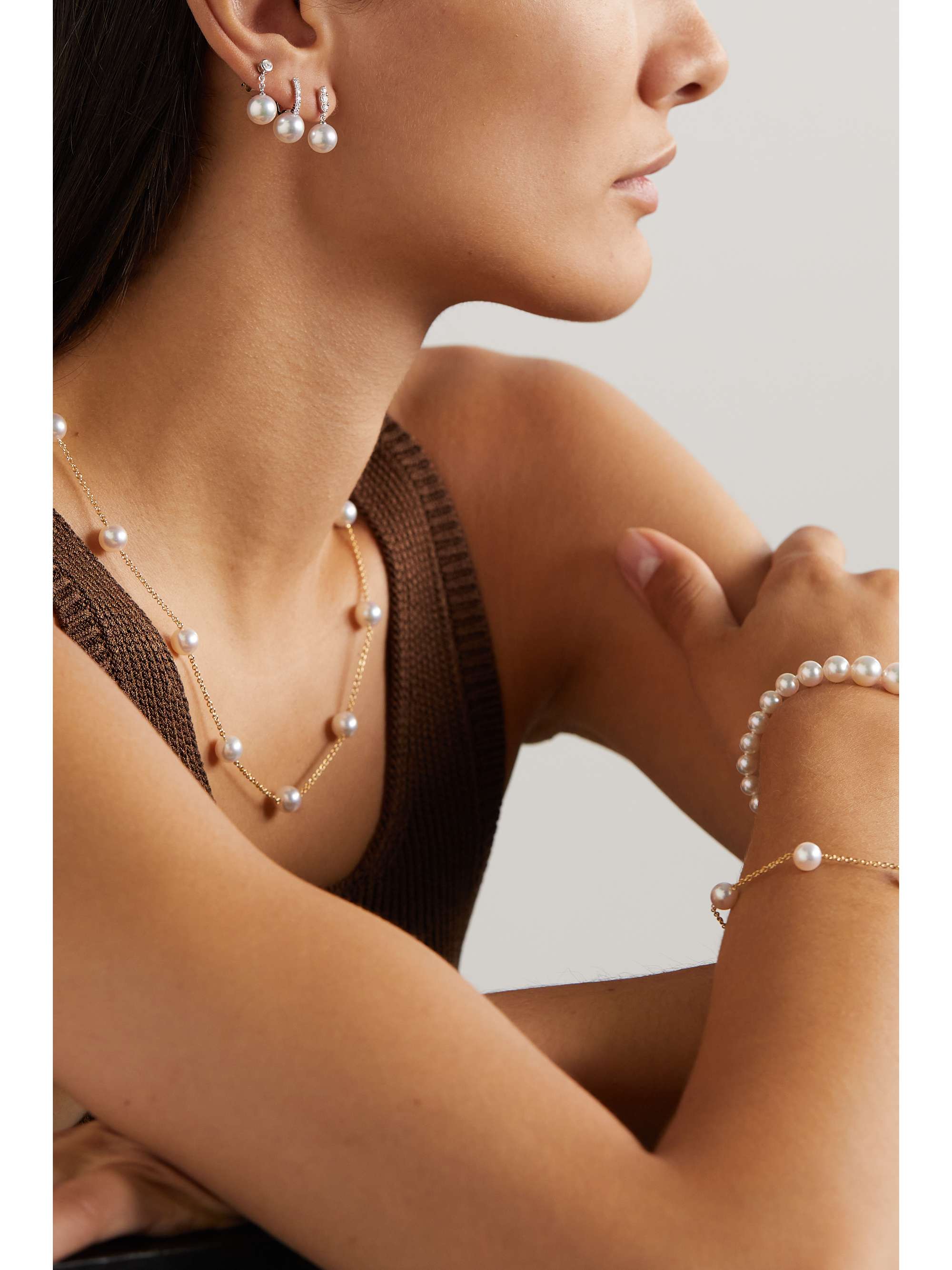 MIKIMOTO 18-karat white gold, pearl and diamond earrings