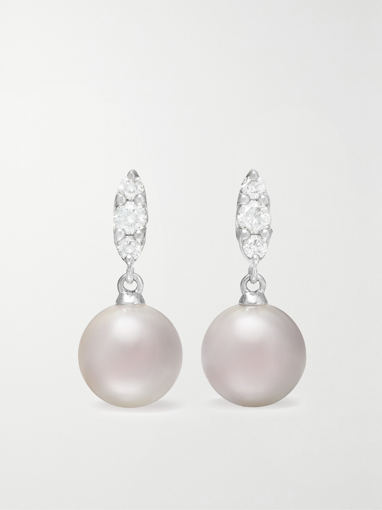 Mikimoto 18-karat White Gold, Pearl And Diamond Earrings