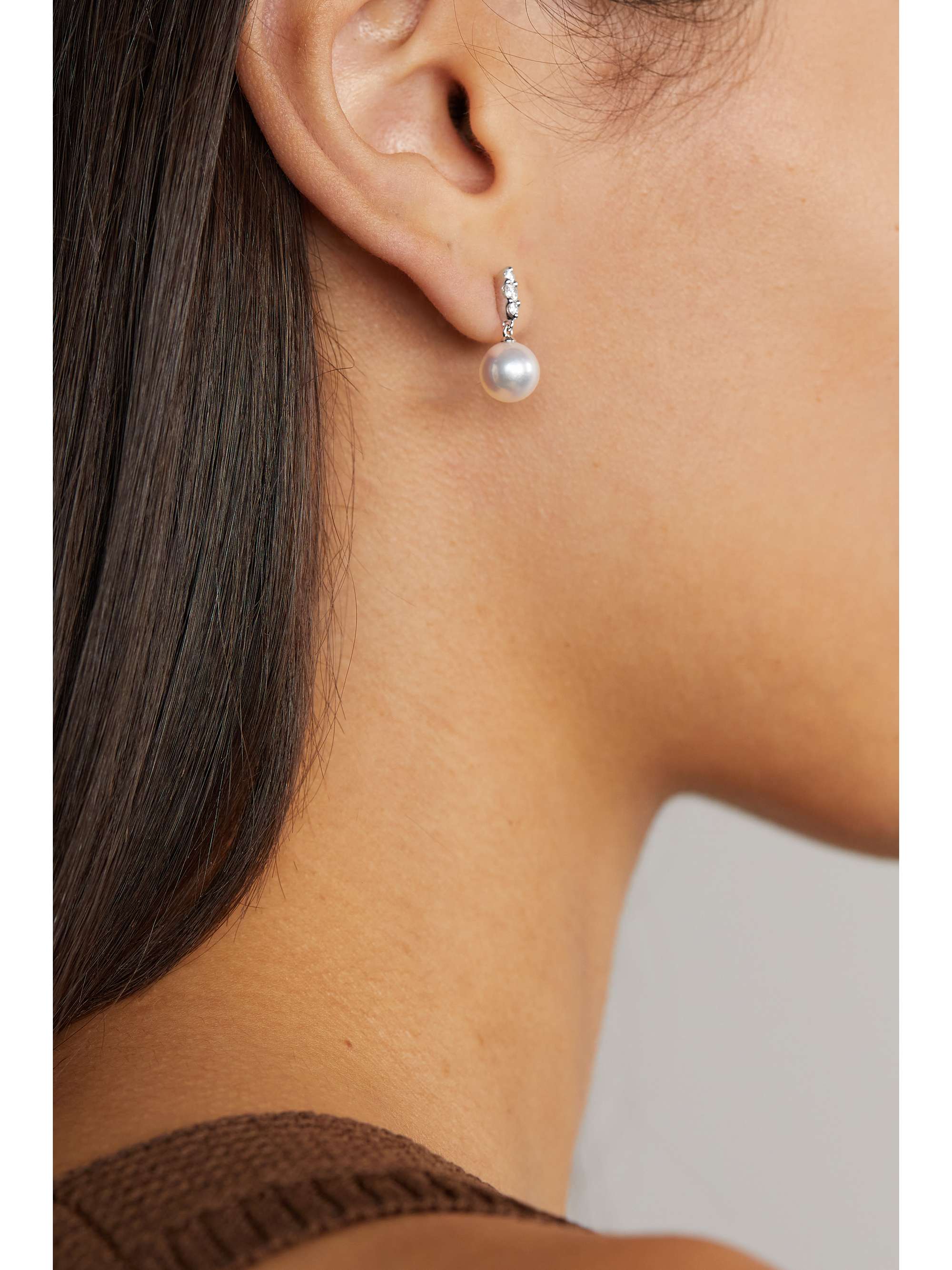 MIKIMOTO 18-karat white gold, pearl and diamond earrings