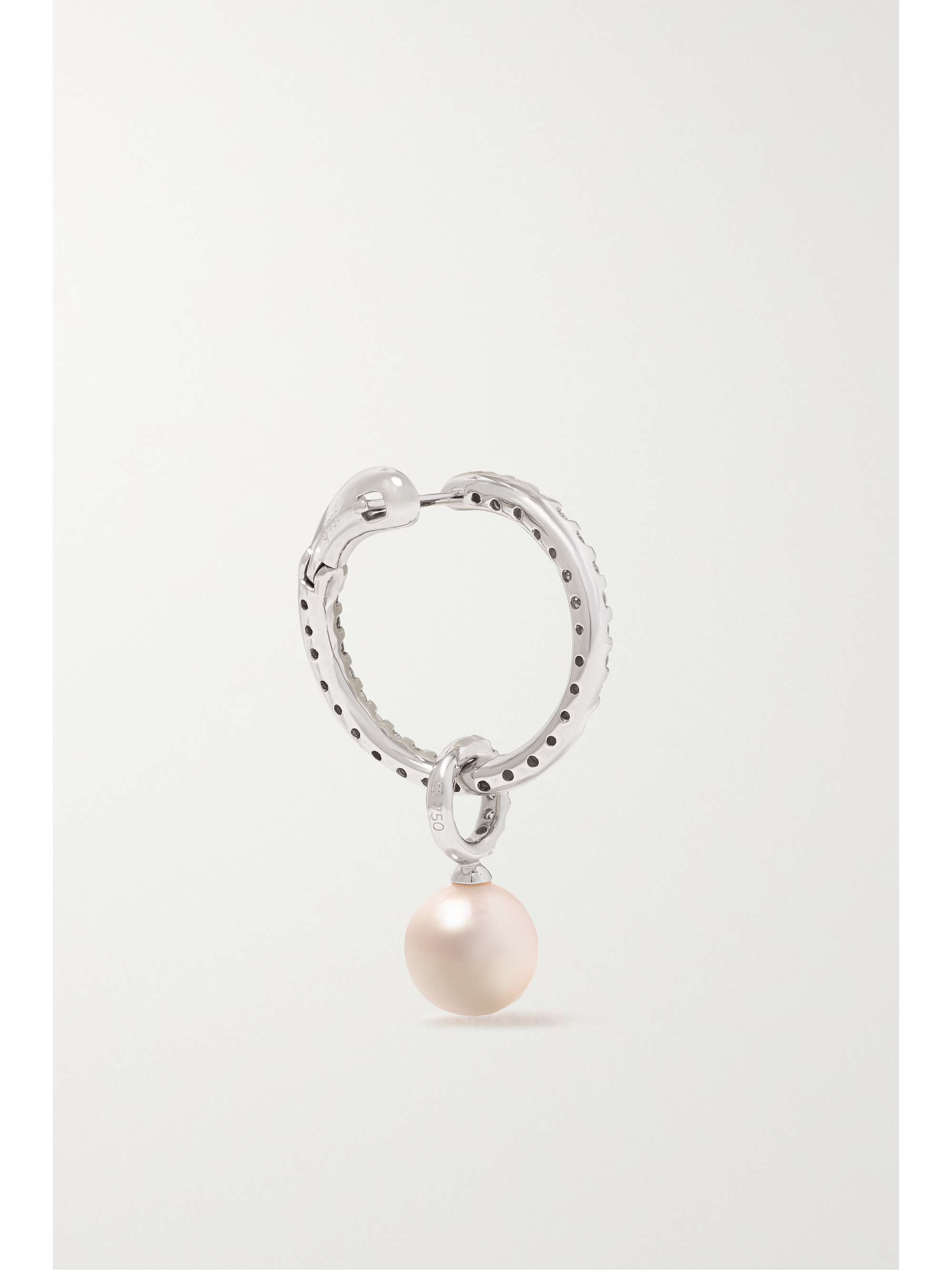 MIKIMOTO 18-karat white gold, pearl and diamond hoop earrings