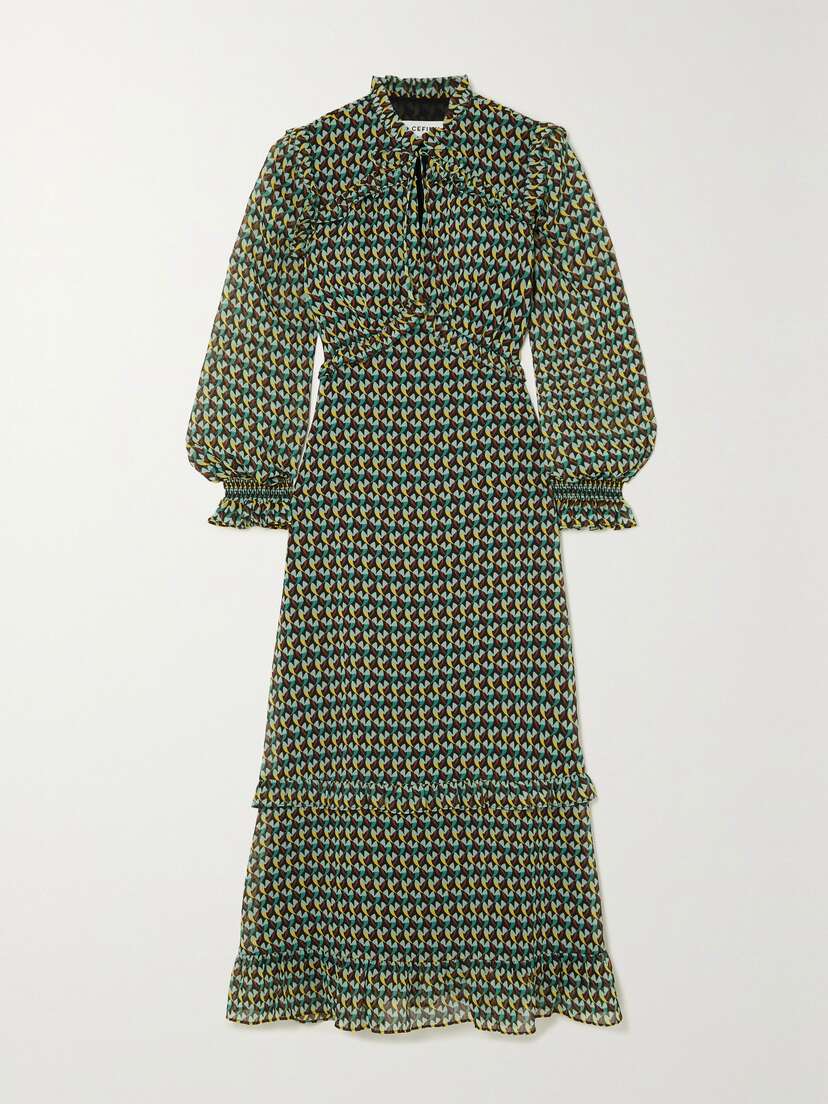 Cefinn Loretta Ruffled Printed Recycled-crepe De Chine Midi Dress