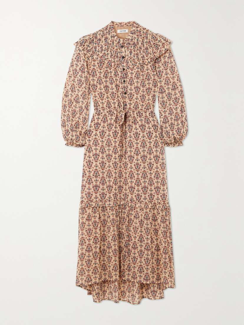 Cefinn Isla Printed Ruched Crepe Maxi Dress